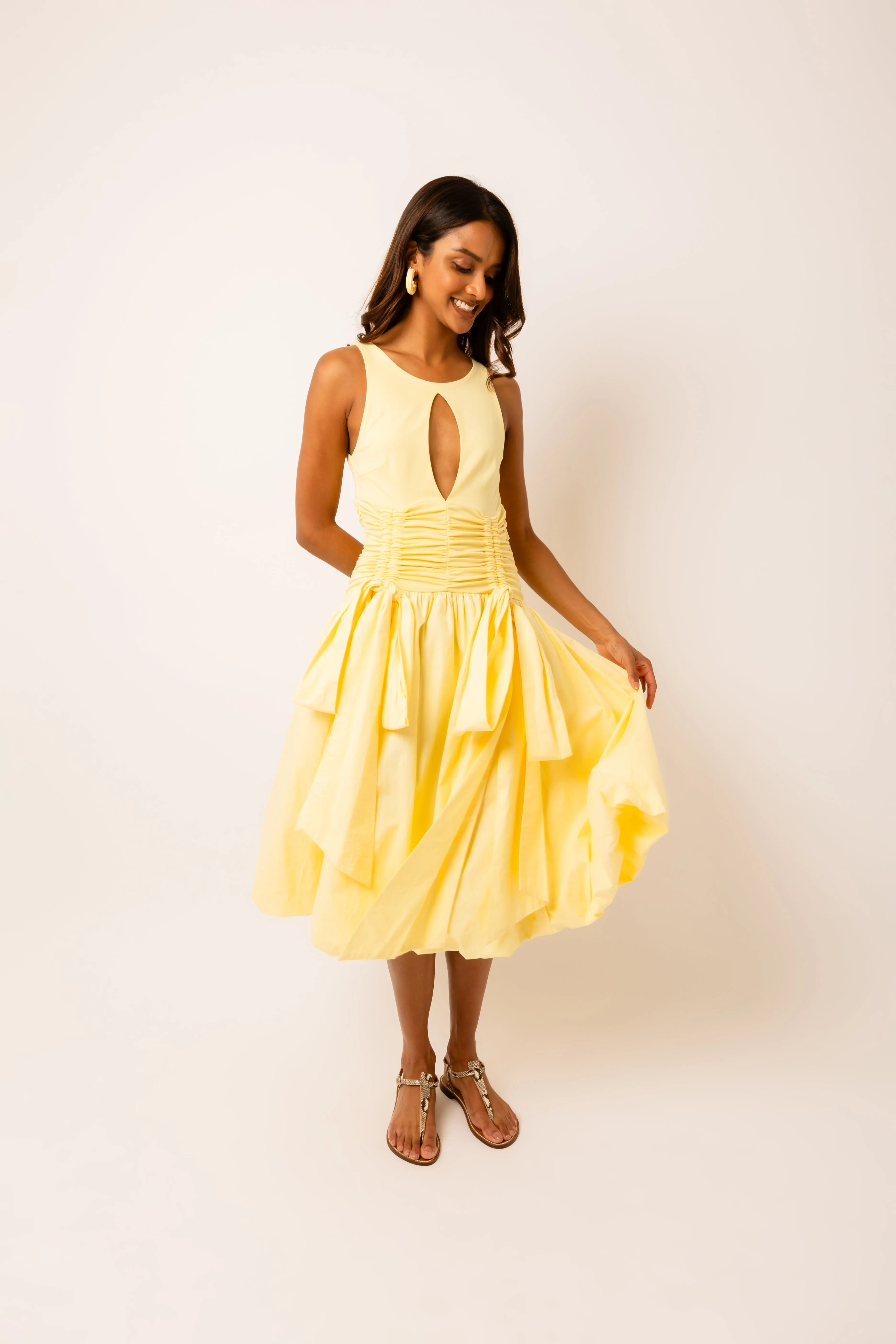 Bodhi Rich Cotton Yellow Puffball Midi Dress sold by AMYLYNN product image thumbnail 3