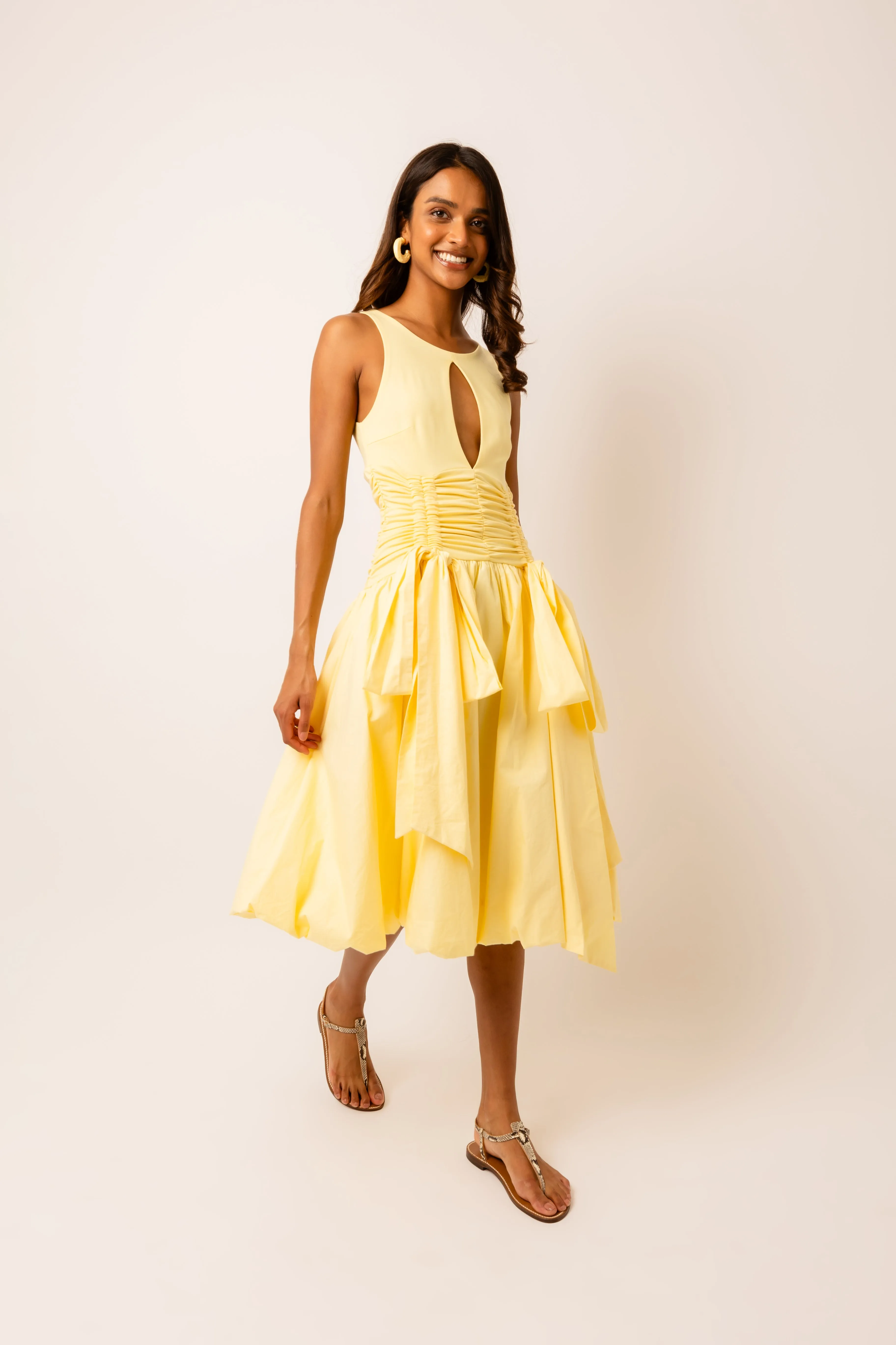 Bodhi Rich Cotton Yellow Puffball Midi Dress sold by AMYLYNN product image thumbnail 4