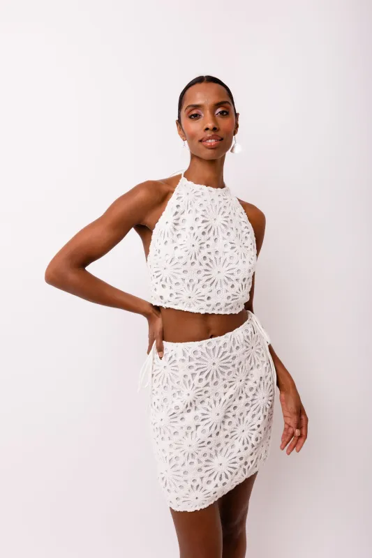 Bonnie Pure Cotton White Crochet Mini Skirt sold by AMYLYNN
