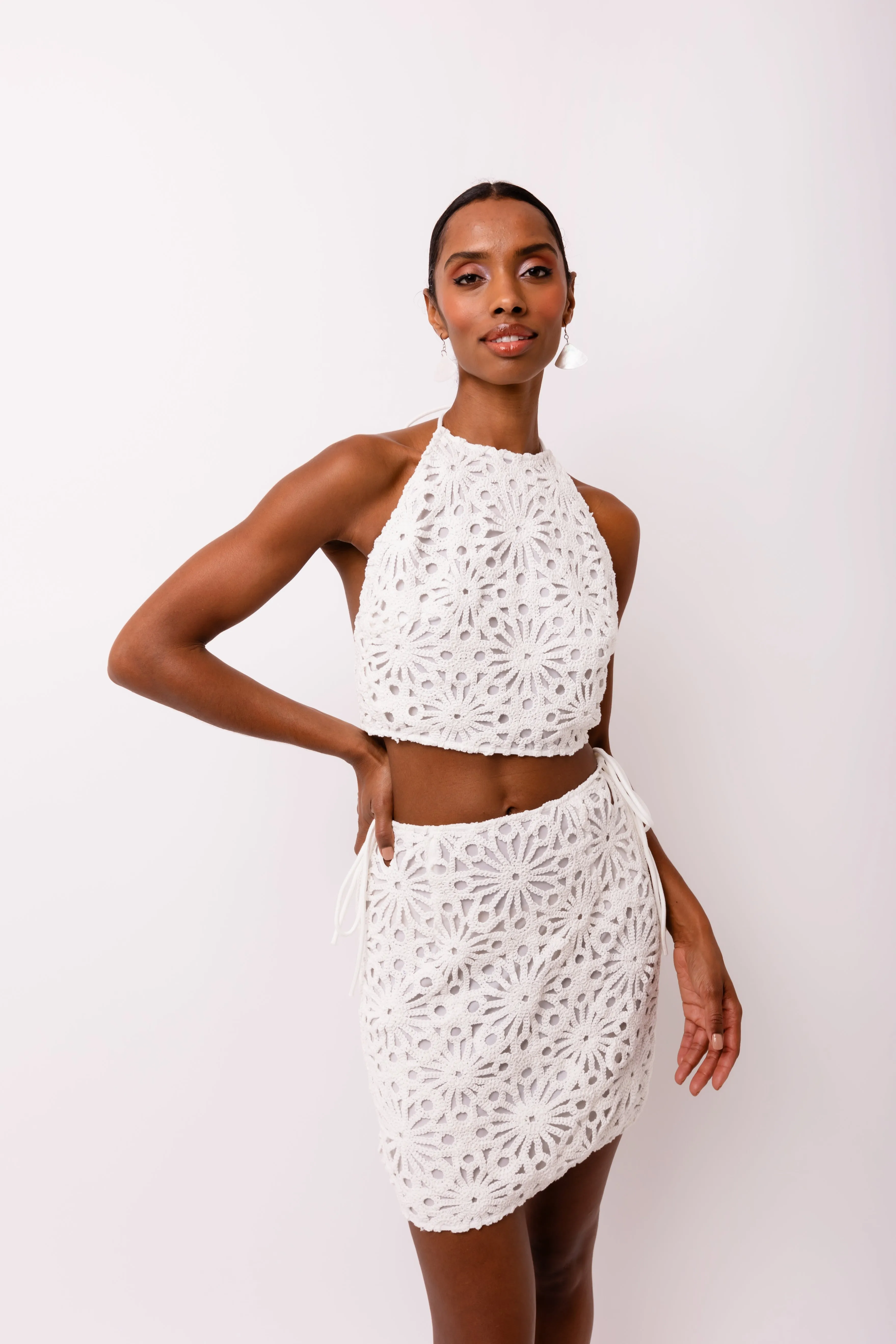 Bonnie Pure Cotton White Crochet Mini Skirt sold by AMYLYNN