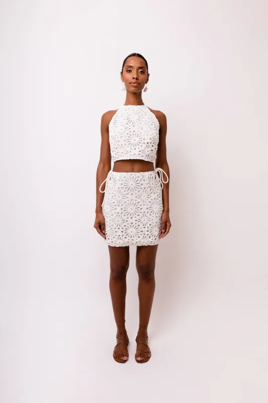 Bonnie Pure Cotton White Crochet Halter Top sold by AMYLYNN