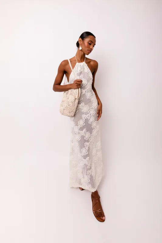 Cici Pure Cotton Cream Floral Crochet Maxi Dress sold by AMYLYNN