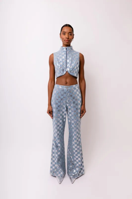 Paloma Rich Cotton Denim Embellished Trousers sold by AMYLYNN