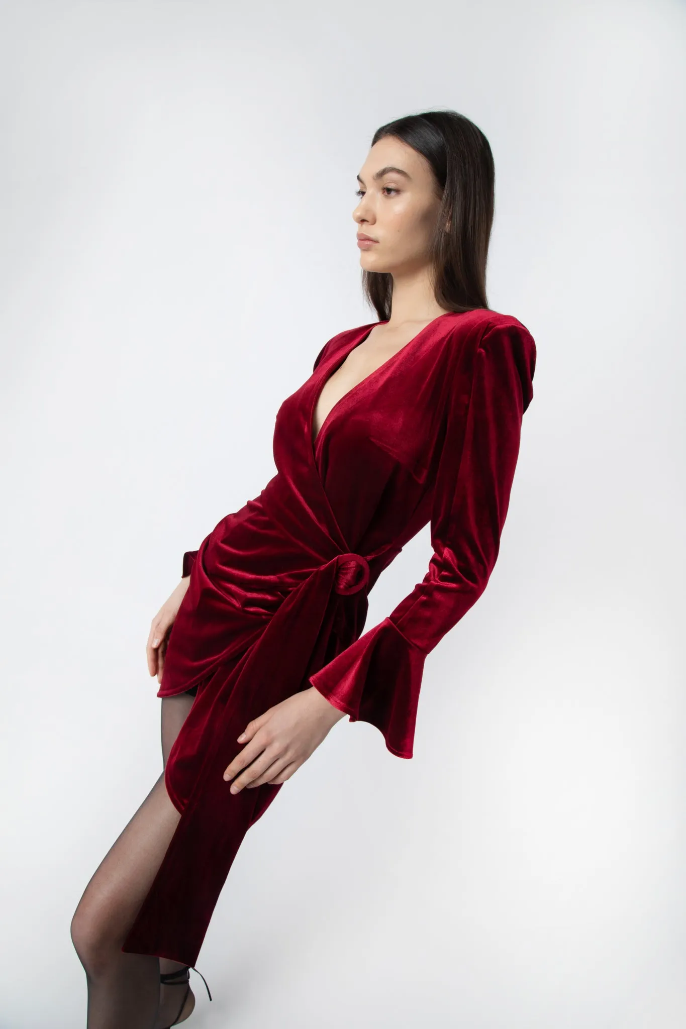 Kendall Burgundy Velvet Wrap Dress sold by AMYLYNN product image thumbnail 4