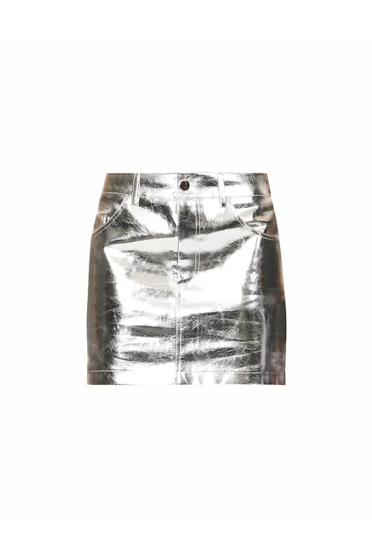 Milena Silver Metallic Mini Skirt sold by AMYLYNN