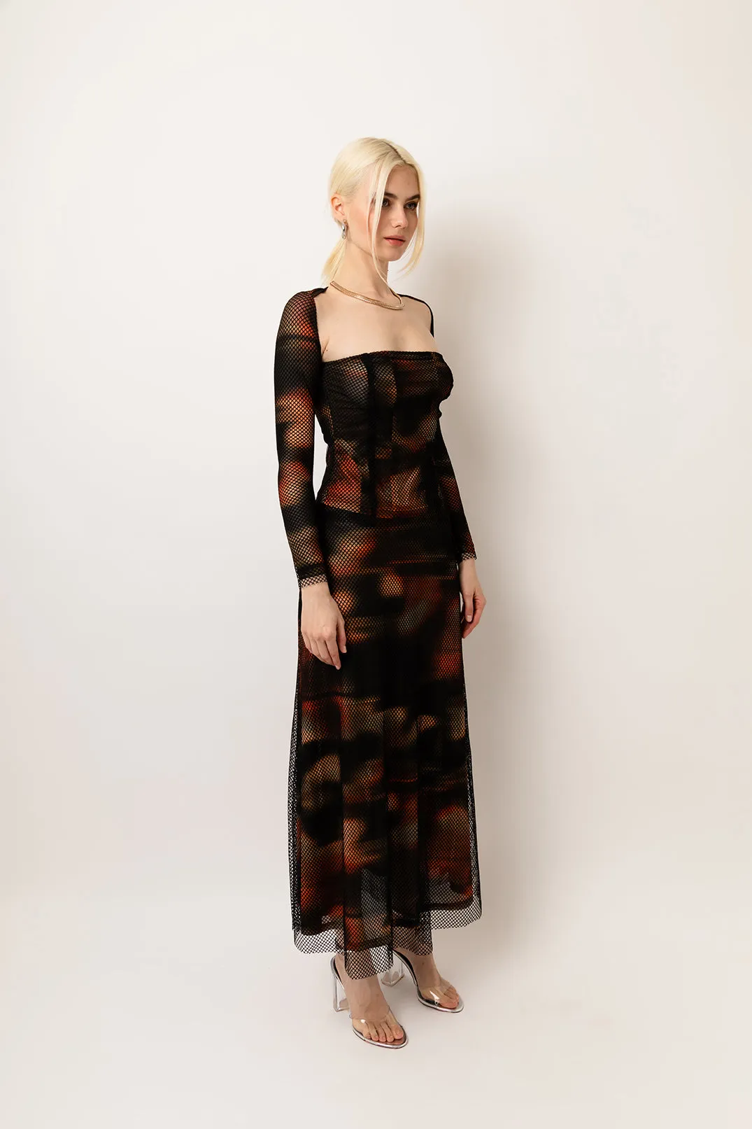 Arvarni Abstract Print Mesh Maxi Skirt sold by AMYLYNN product image thumbnail 3