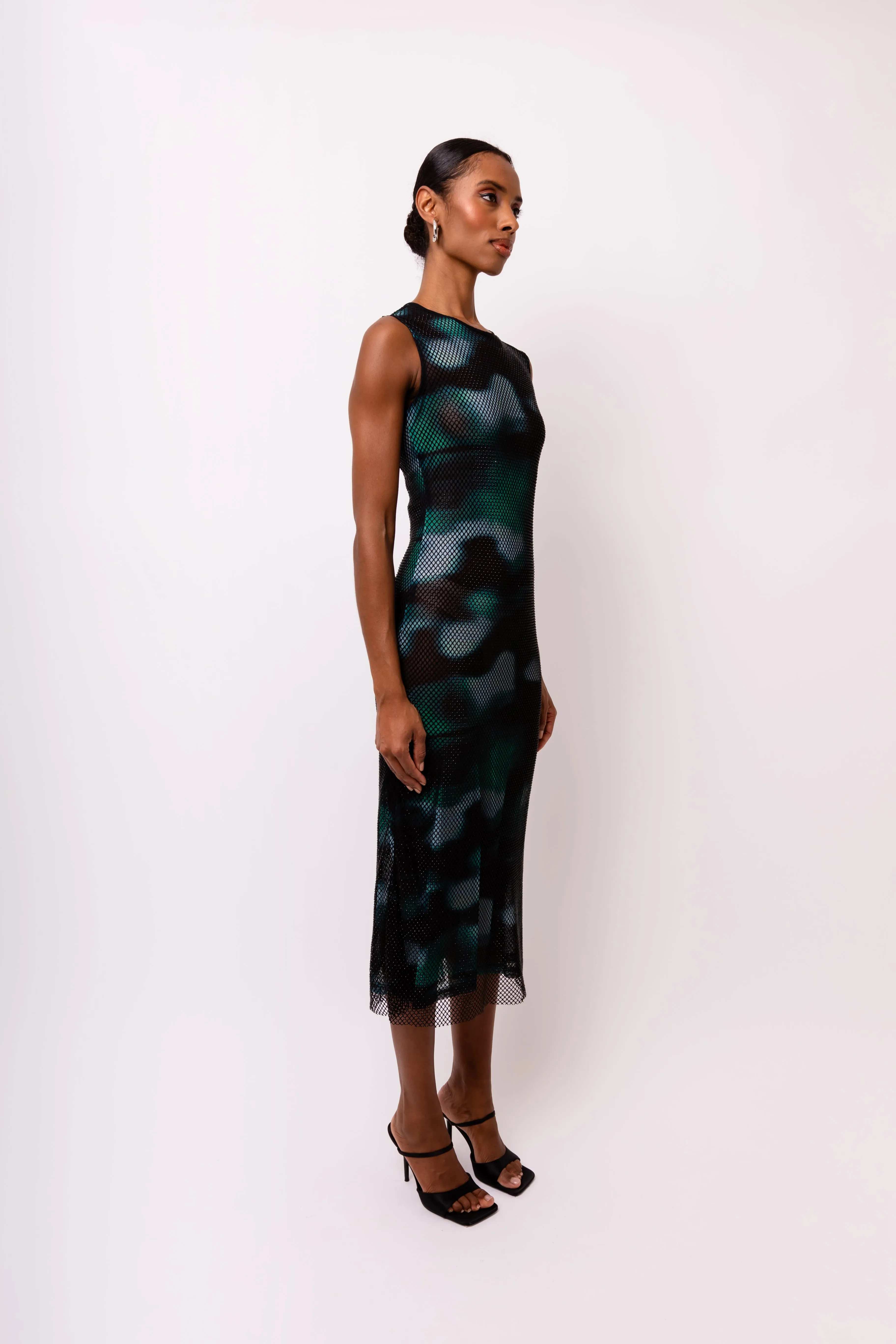 Porto Rhinestone Embellished Abstract Mesh Midi Dress sold by AMYLYNN product image thumbnail 4
