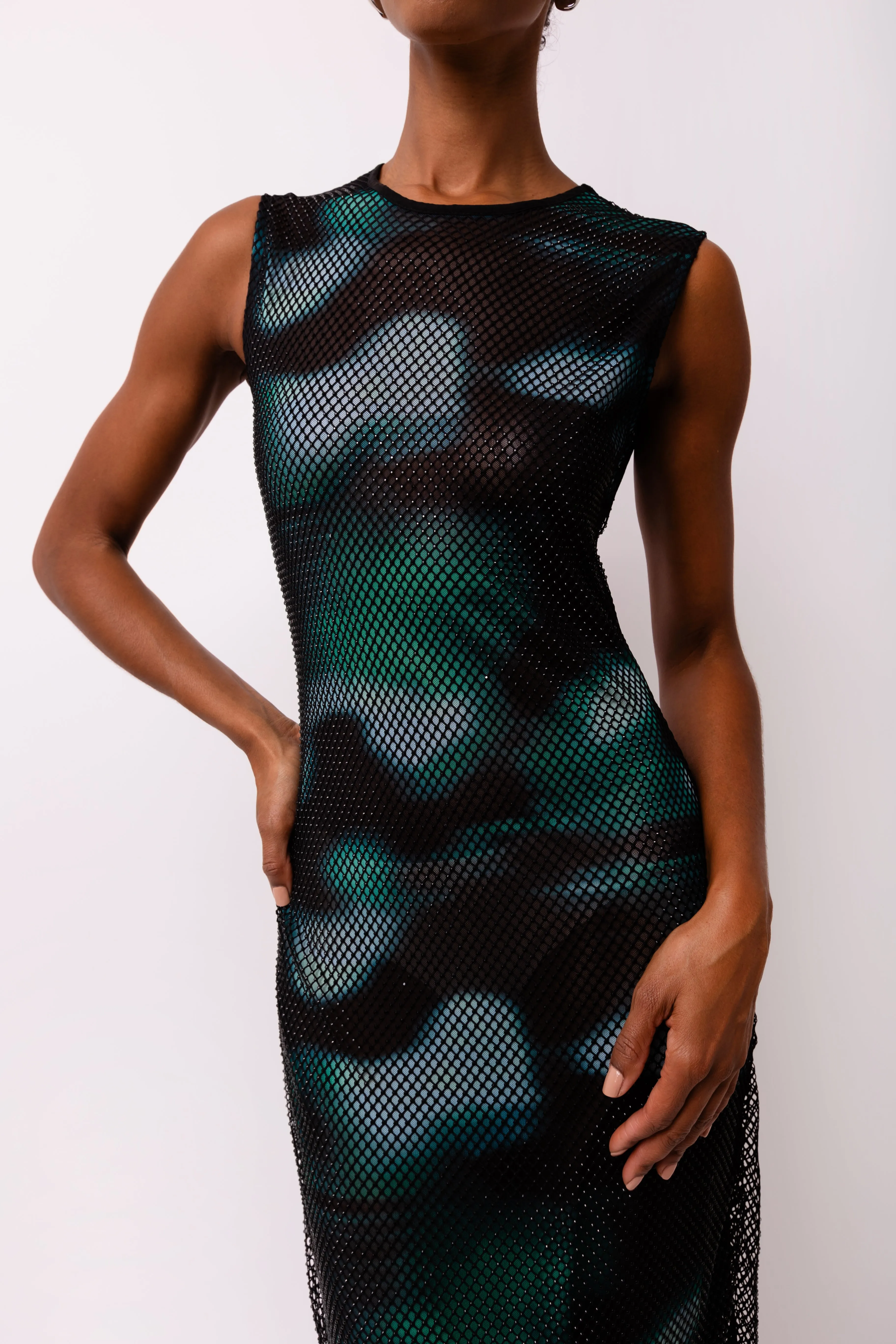 Porto Rhinestone Embellished Abstract Mesh Midi Dress sold by AMYLYNN product image thumbnail 2