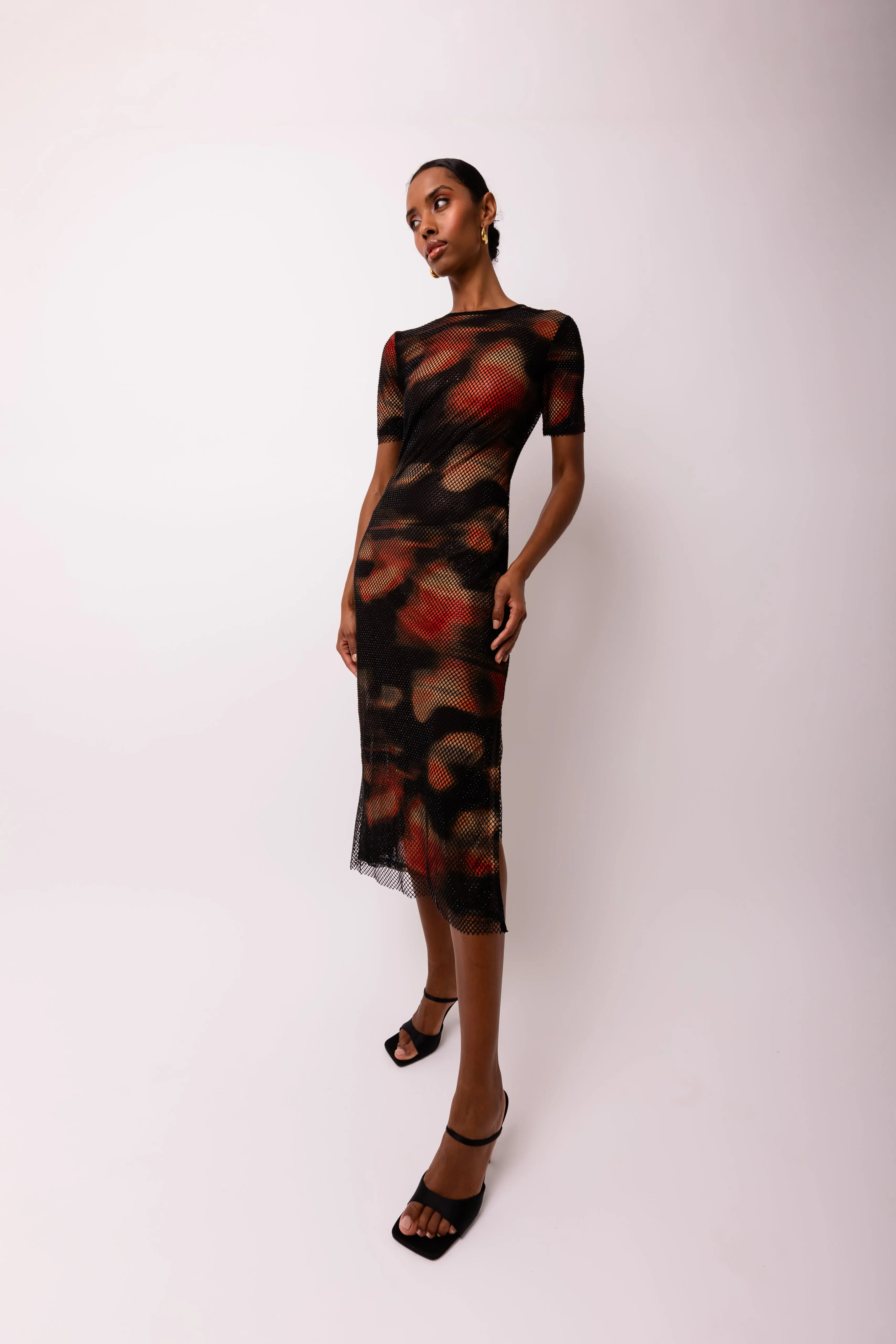 Lisbon Rhinestone Embellished Abstract Mesh Midi Dress sold by AMYLYNN product image thumbnail 4