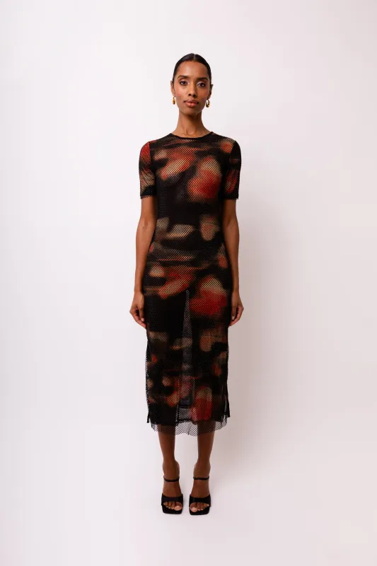 Lisbon Rhinestone Embellished Abstract Mesh Midi Dress sold by AMYLYNN