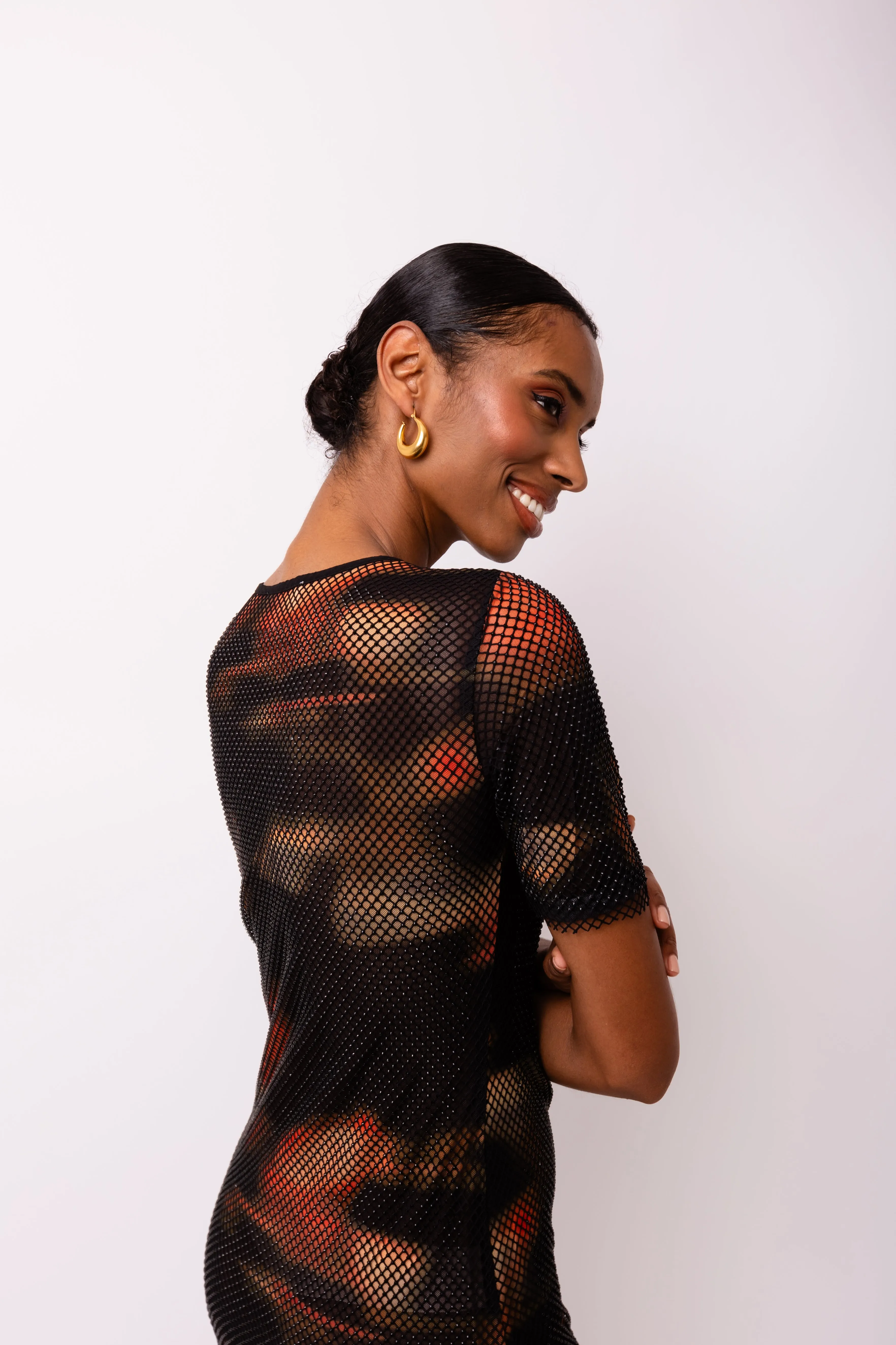 Lisbon Rhinestone Embellished Abstract Mesh Midi Dress sold by AMYLYNN product image thumbnail 3