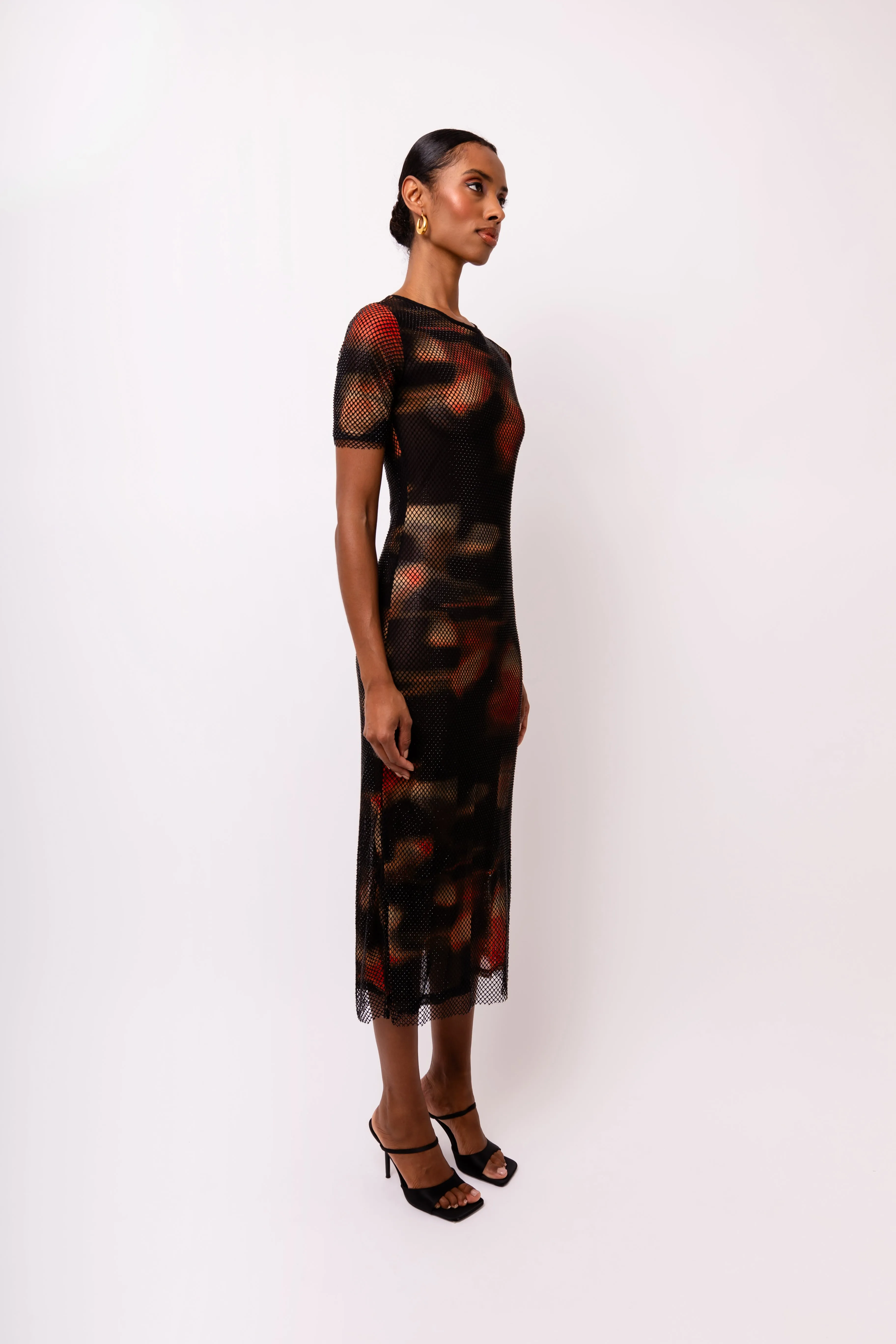 Lisbon Rhinestone Embellished Abstract Mesh Midi Dress sold by AMYLYNN product image thumbnail 5