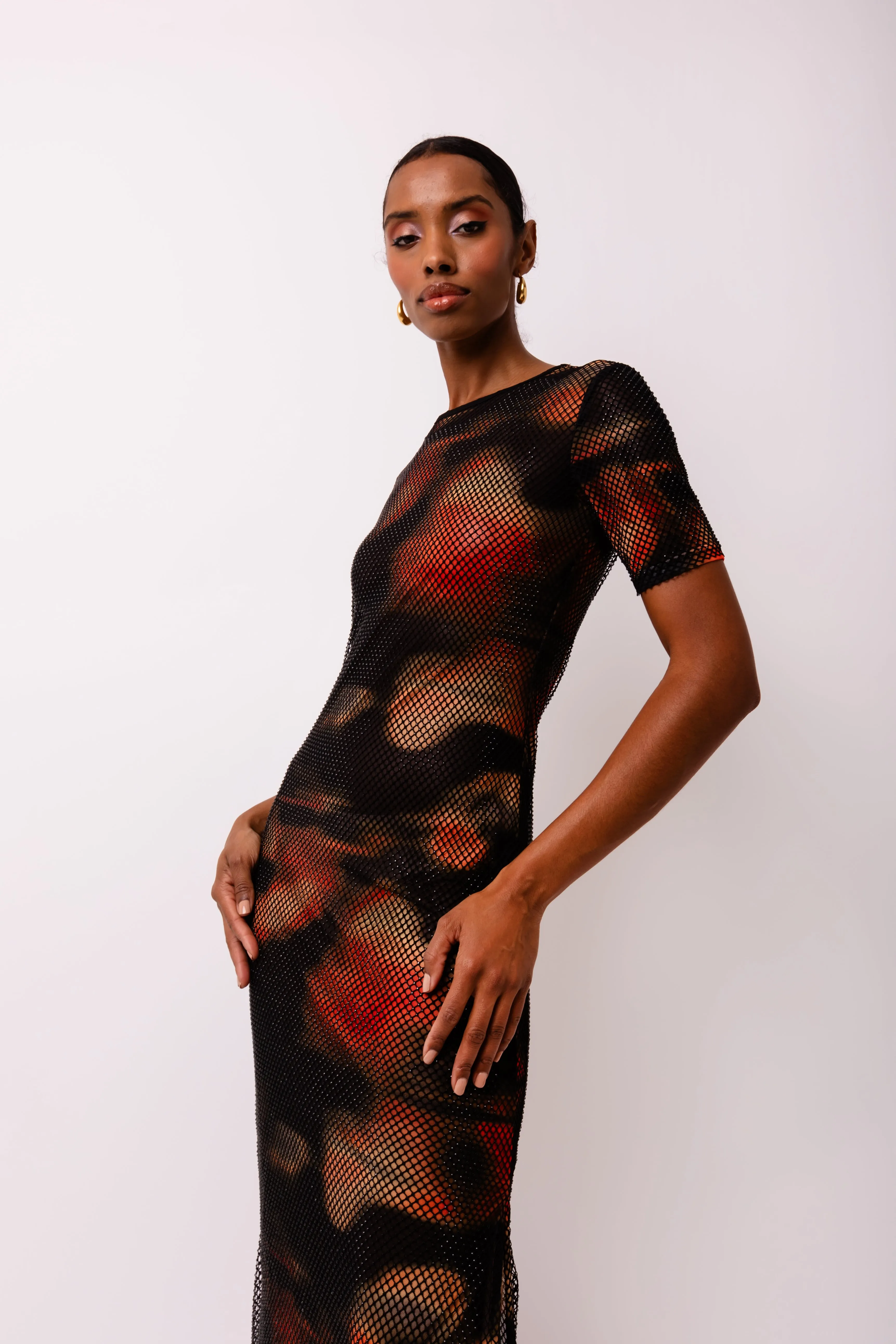 Lisbon Rhinestone Embellished Abstract Mesh Midi Dress sold by AMYLYNN product image thumbnail 2