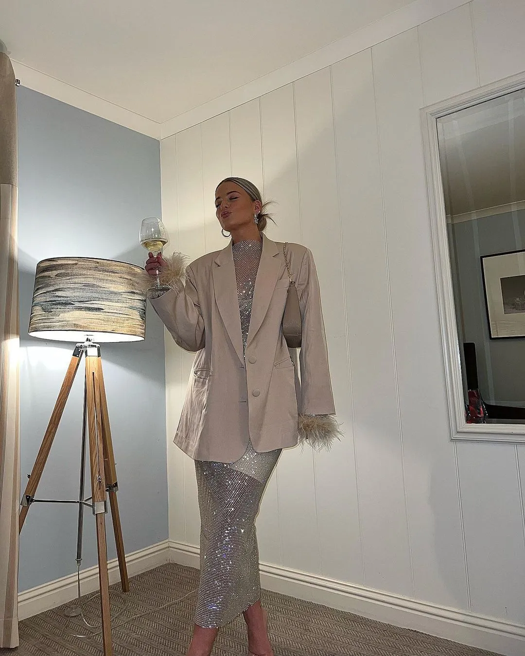 Seville Champagne Net Mesh Rhinestone Maxi Dress sold by AMYLYNN product image thumbnail 5