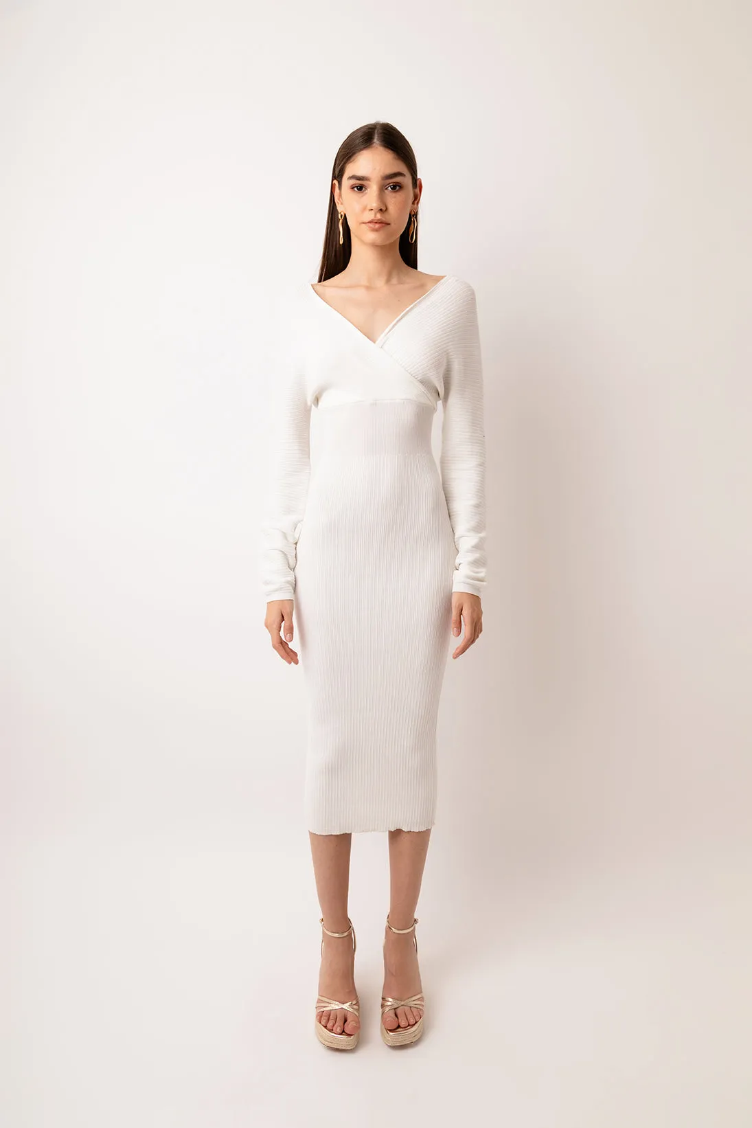 Adelaide White Wrap Rib Knit Midi Dress sold by AMYLYNN