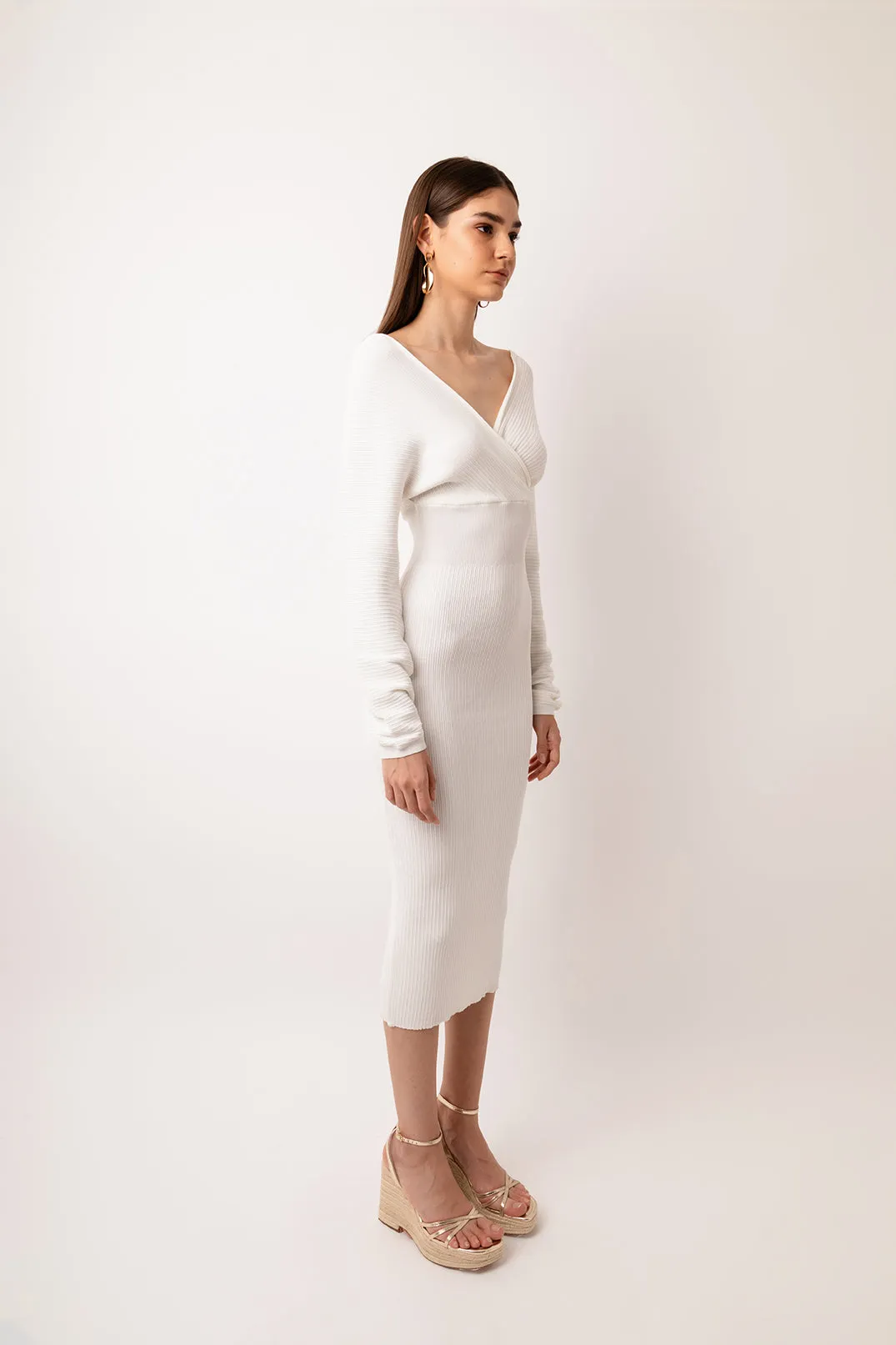 Adelaide White Wrap Rib Knit Midi Dress sold by AMYLYNN product image thumbnail 4
