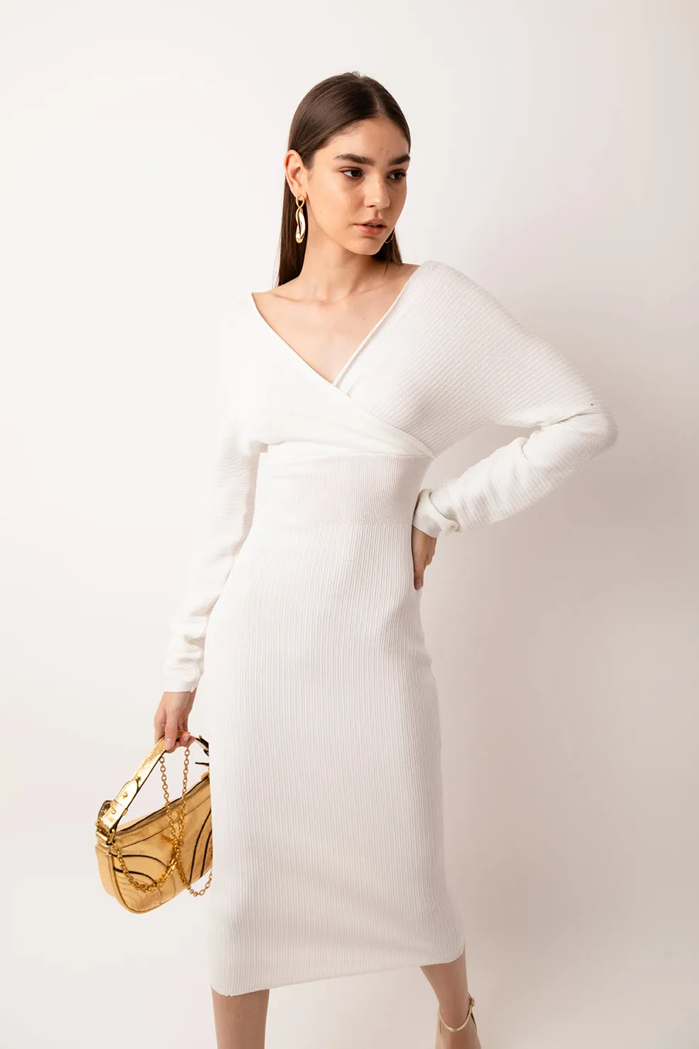 Adelaide White Wrap Rib Knit Midi Dress sold by AMYLYNN product image thumbnail 2