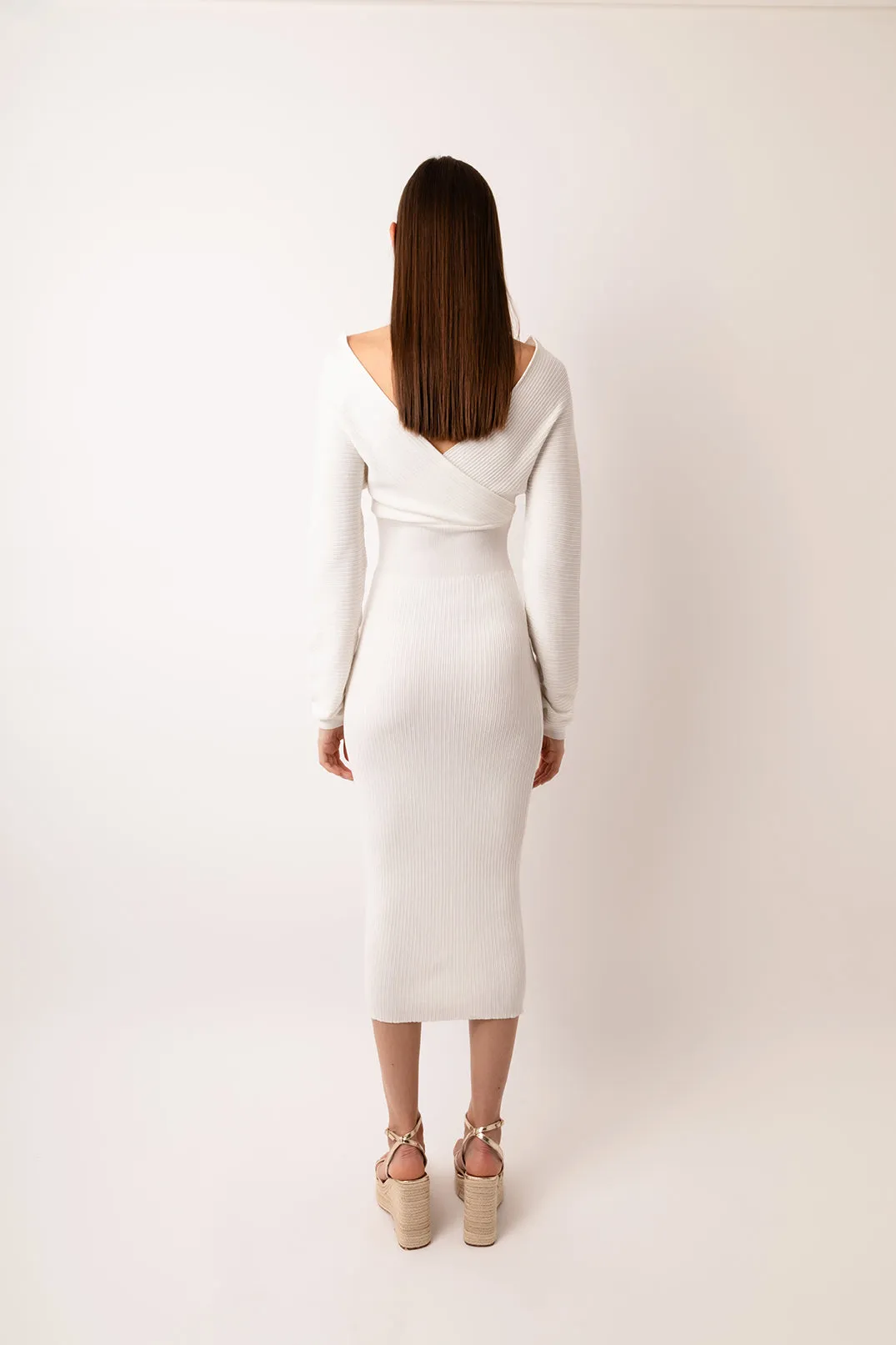 Adelaide White Wrap Rib Knit Midi Dress sold by AMYLYNN product image thumbnail 5