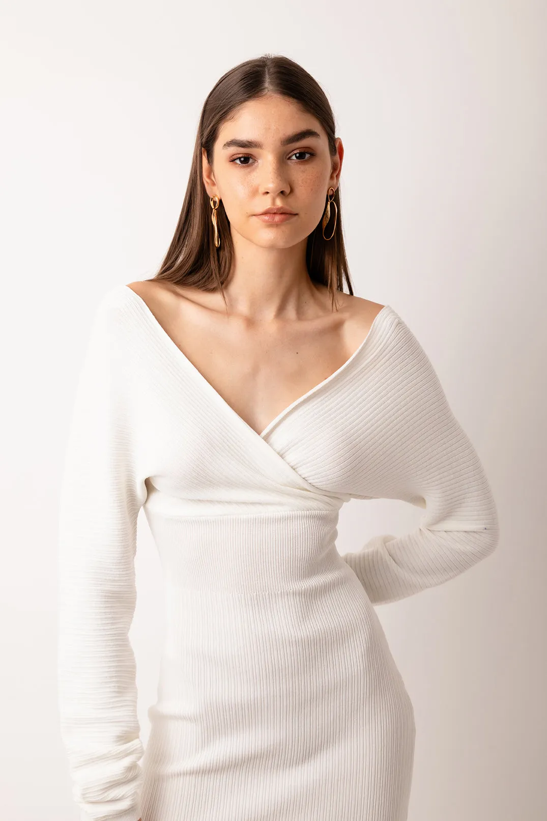 Adelaide White Wrap Rib Knit Midi Dress sold by AMYLYNN product image thumbnail 3