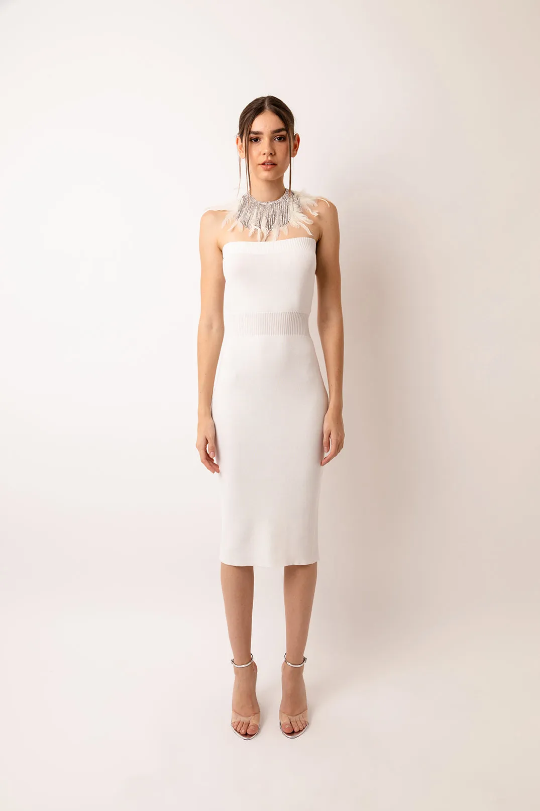 Sydney White Knit Bandeau Midi Dress sold by AMYLYNN