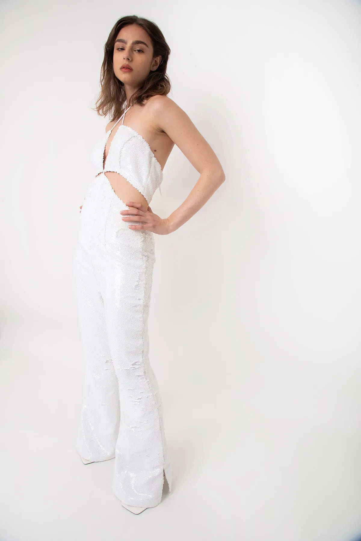 Marcie White Sequin Flare Jumpsuit sold by AMYLYNN product image thumbnail 2