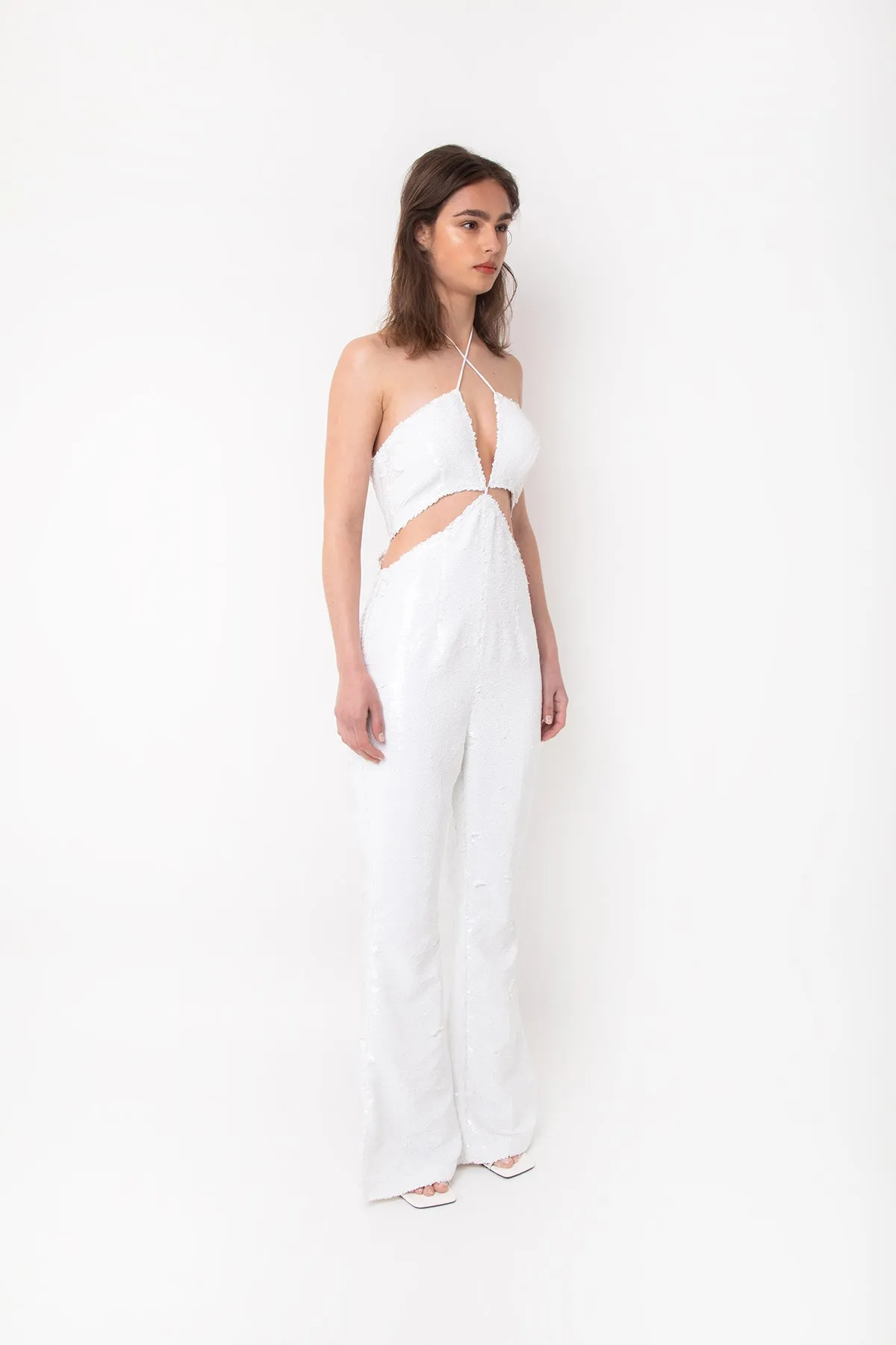 Marcie White Sequin Flare Jumpsuit sold by AMYLYNN product image thumbnail 3