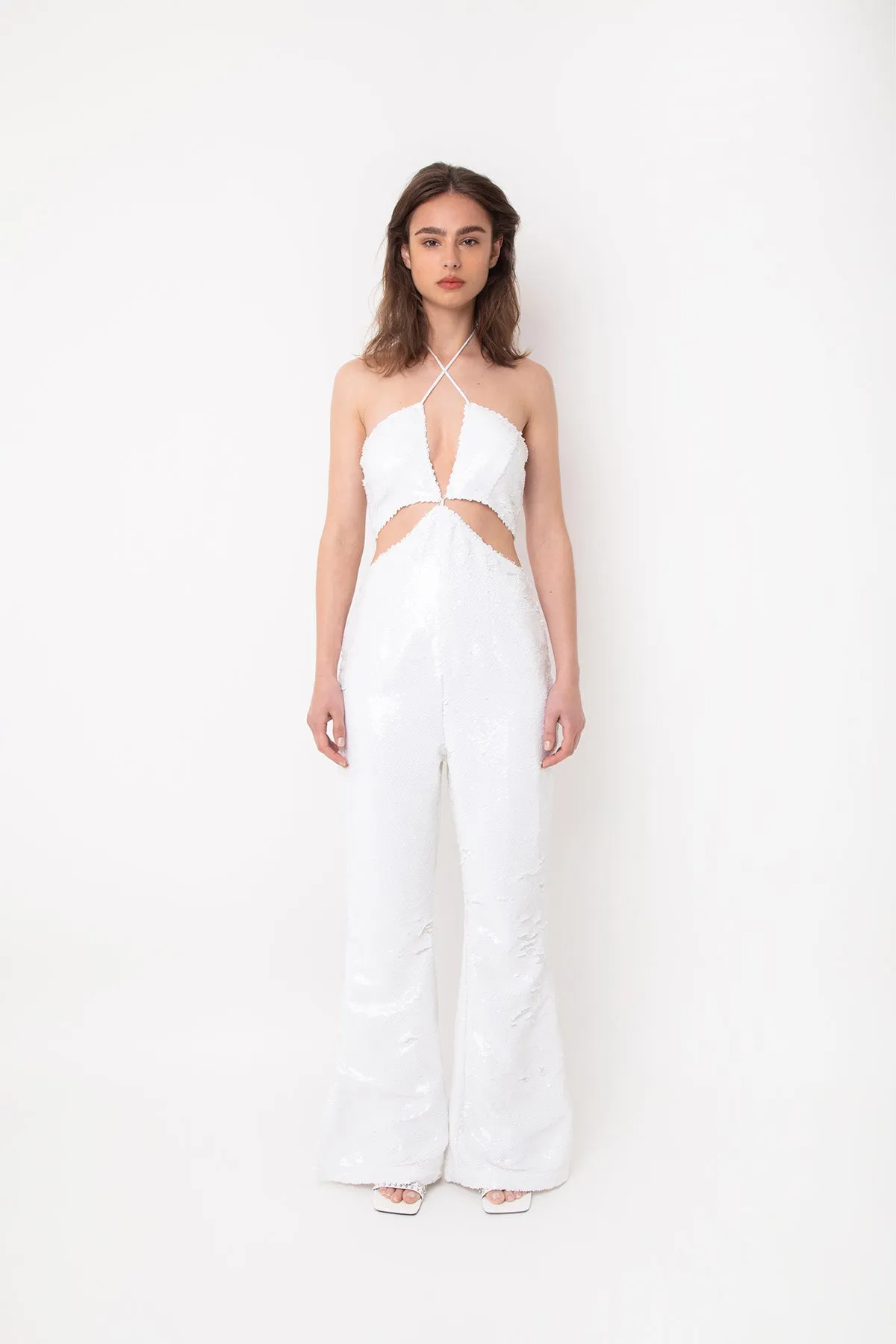 Marcie White Sequin Flare Jumpsuit sold by AMYLYNN product image thumbnail 5