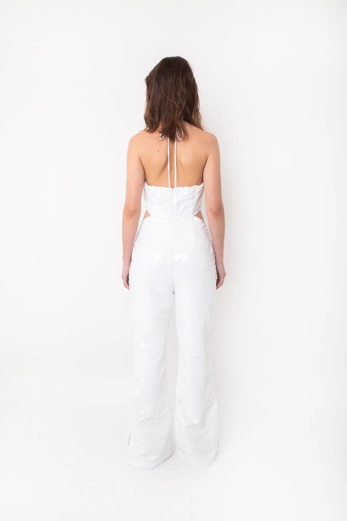 Marcie White Sequin Flare Jumpsuit sold by AMYLYNN product image thumbnail 4