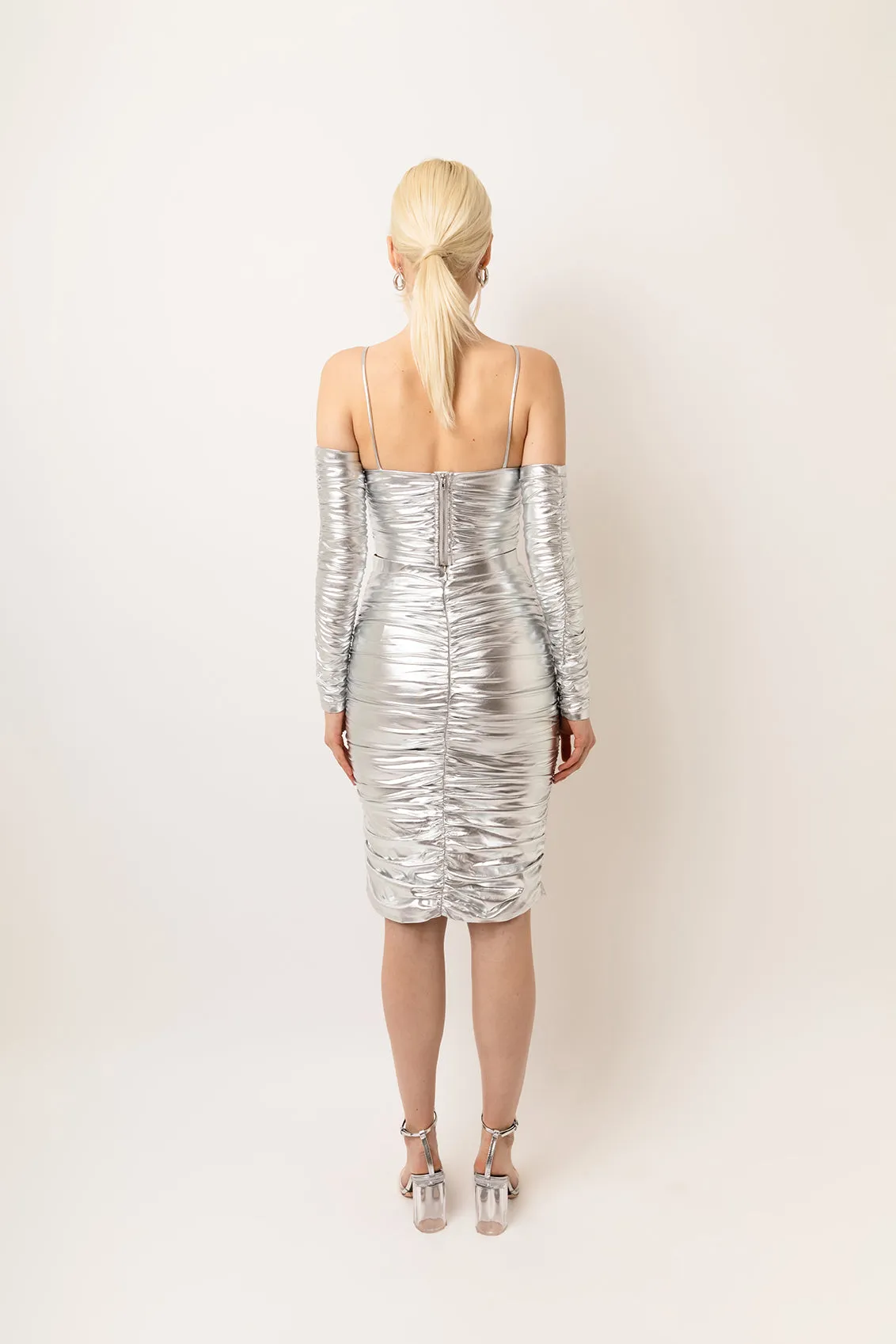 Yaya Silver Metallic Ruched Midi Skirt sold by AMYLYNN product image thumbnail 4