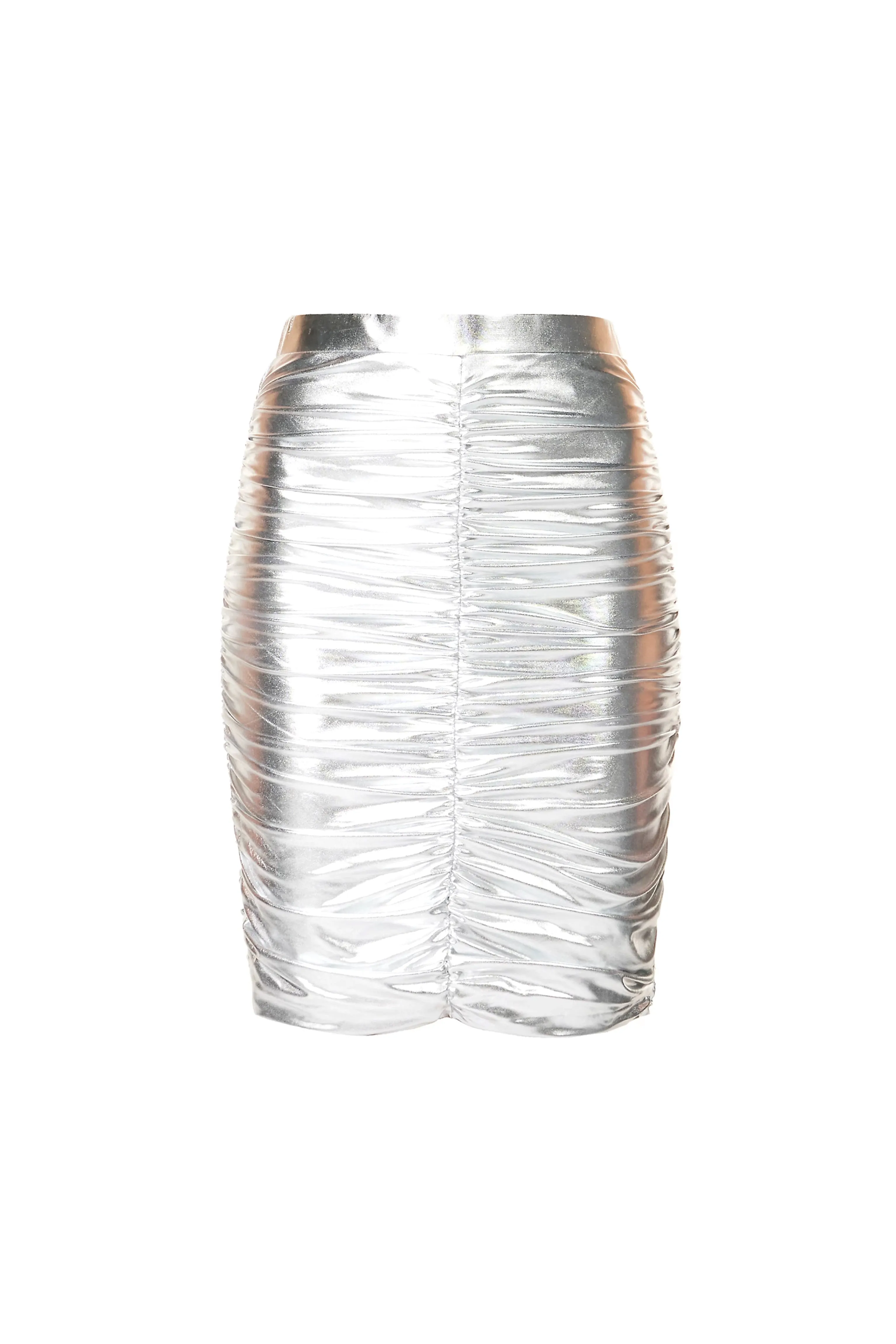 Yaya Silver Metallic Ruched Midi Skirt sold by AMYLYNN