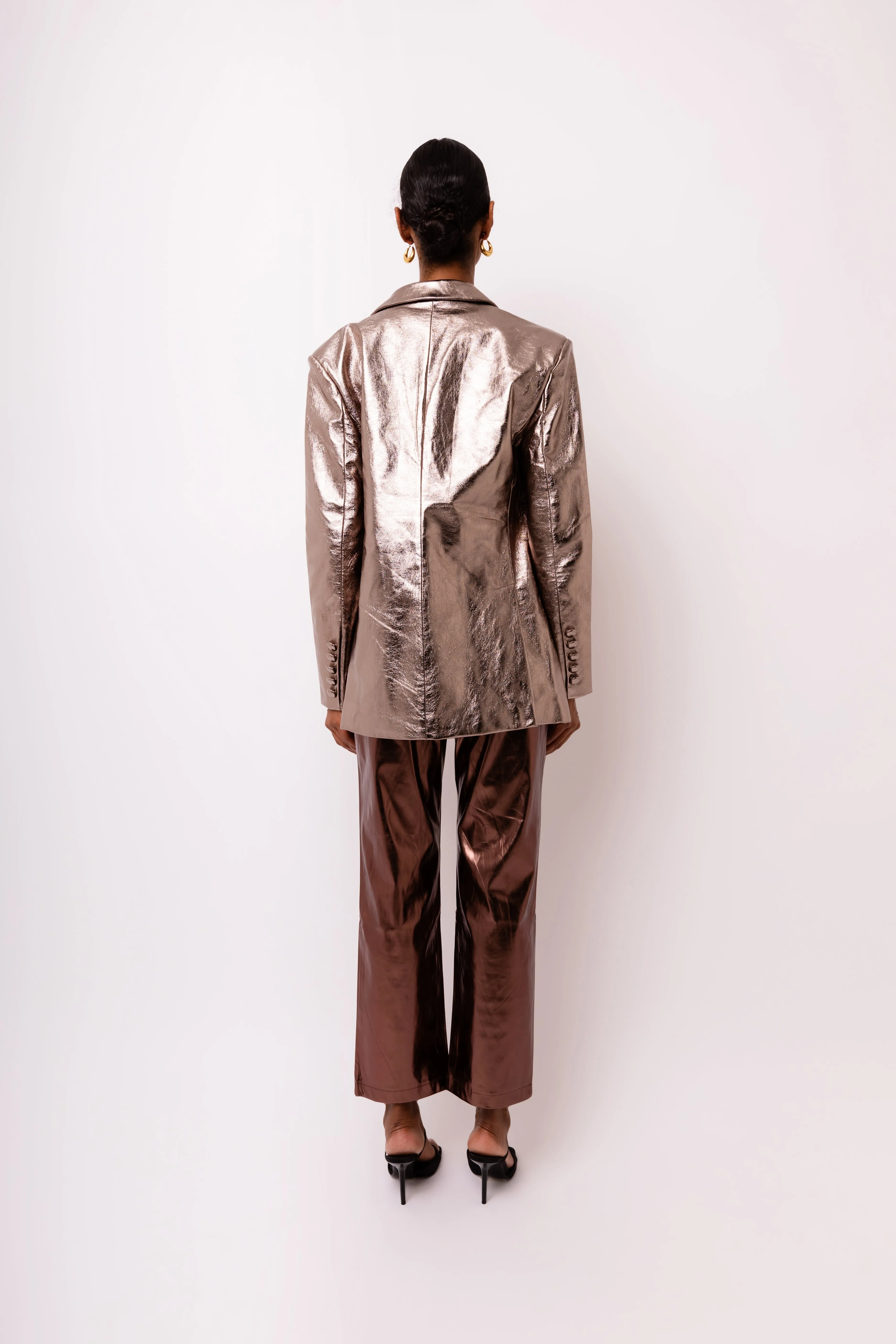 Yasmine Gunmetal Metallic Leather Blazer sold by AMYLYNN product image thumbnail 4