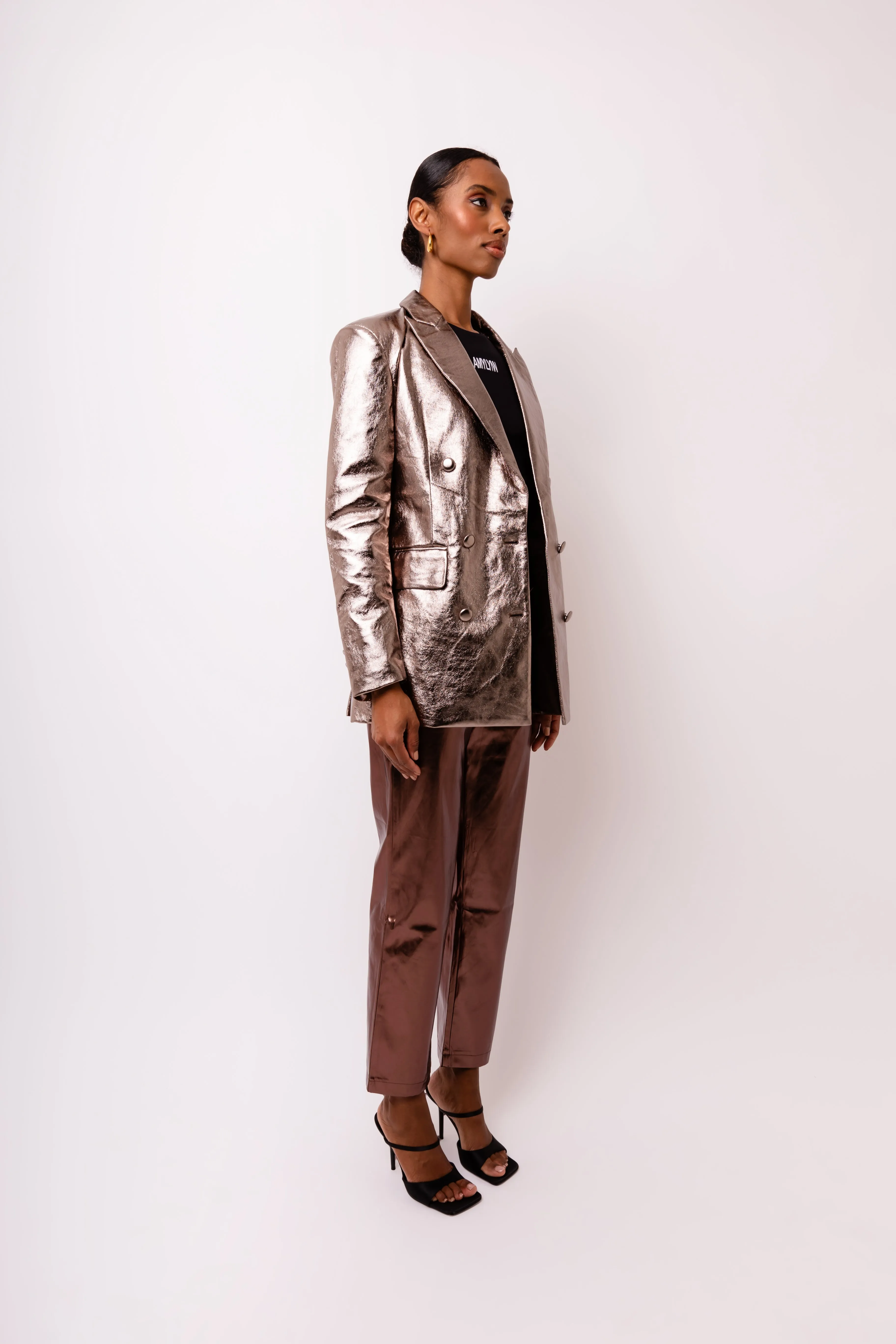 Yasmine Gunmetal Metallic Leather Blazer sold by AMYLYNN product image thumbnail 3