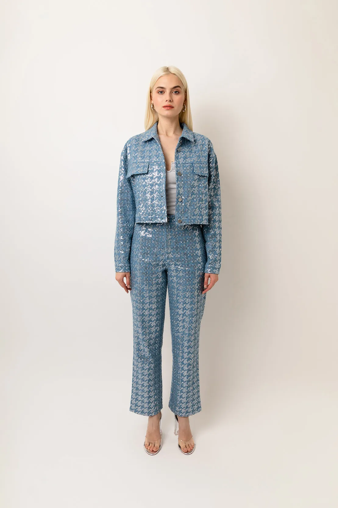 Bambi Rich Cotton Sequin Embellished Denim Jacket sold by AMYLYNN