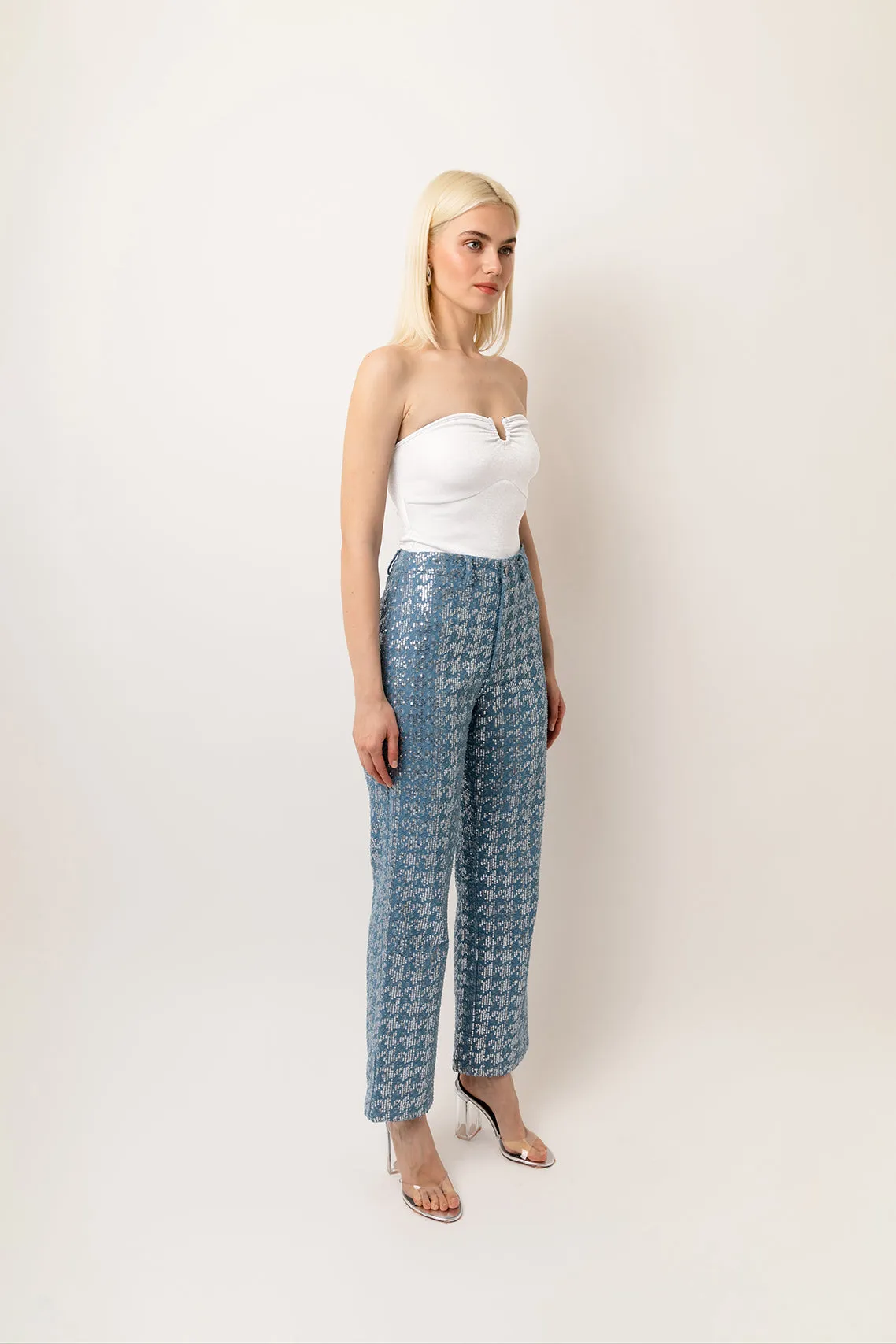 Bambi Rich Cotton Sequin Embellished Denim Trousers sold by AMYLYNN product image thumbnail 2