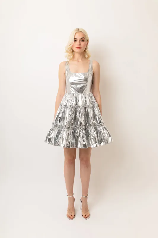 Lolly Silver Metallic Mini Dress sold by AMYLYNN
