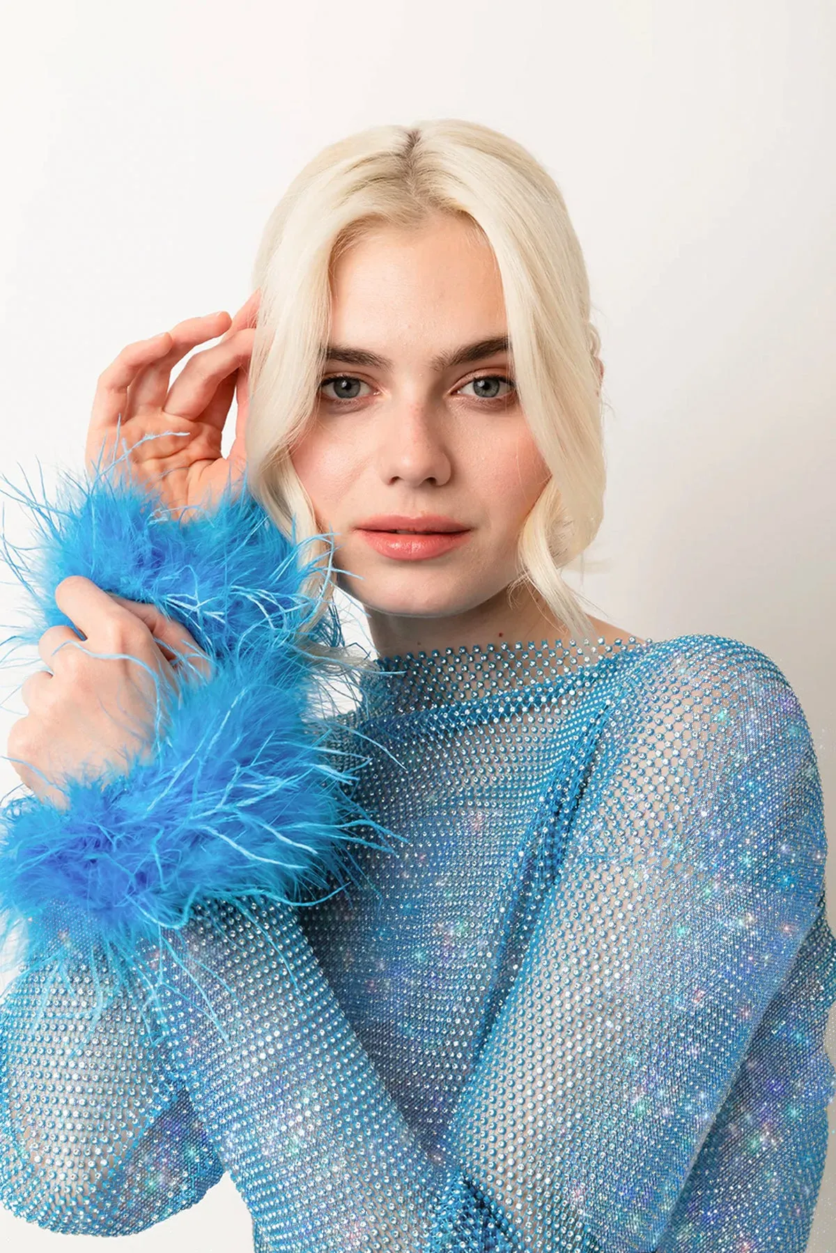 Seville Blue Net Mesh Rhinestone Maxi Dress sold by AMYLYNN product image thumbnail 3