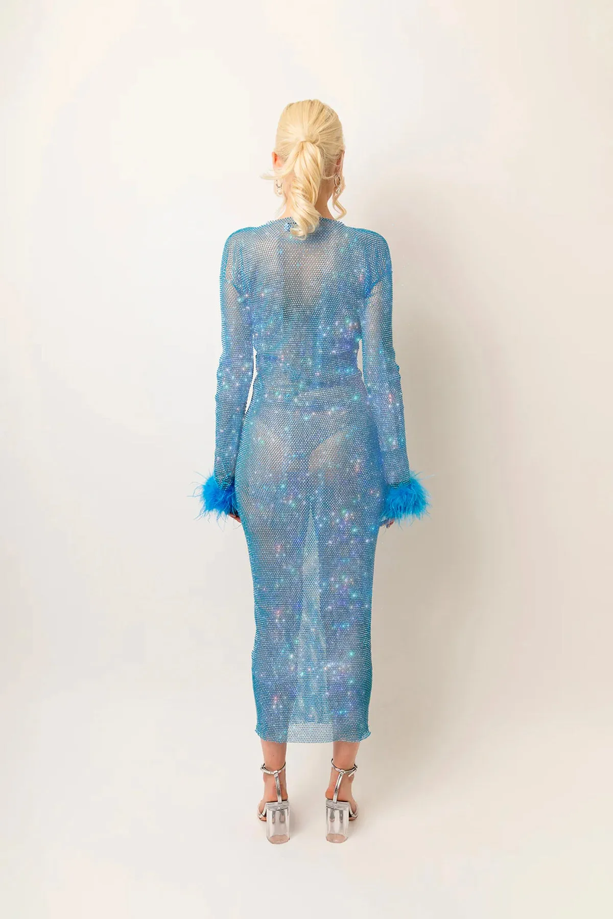 Seville Blue Net Mesh Rhinestone Maxi Dress sold by AMYLYNN product image thumbnail 4