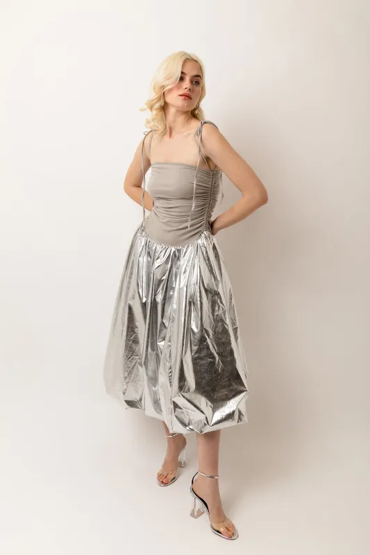 Alexa Silver Metallic Puffball Dress sold by AMYLYNN