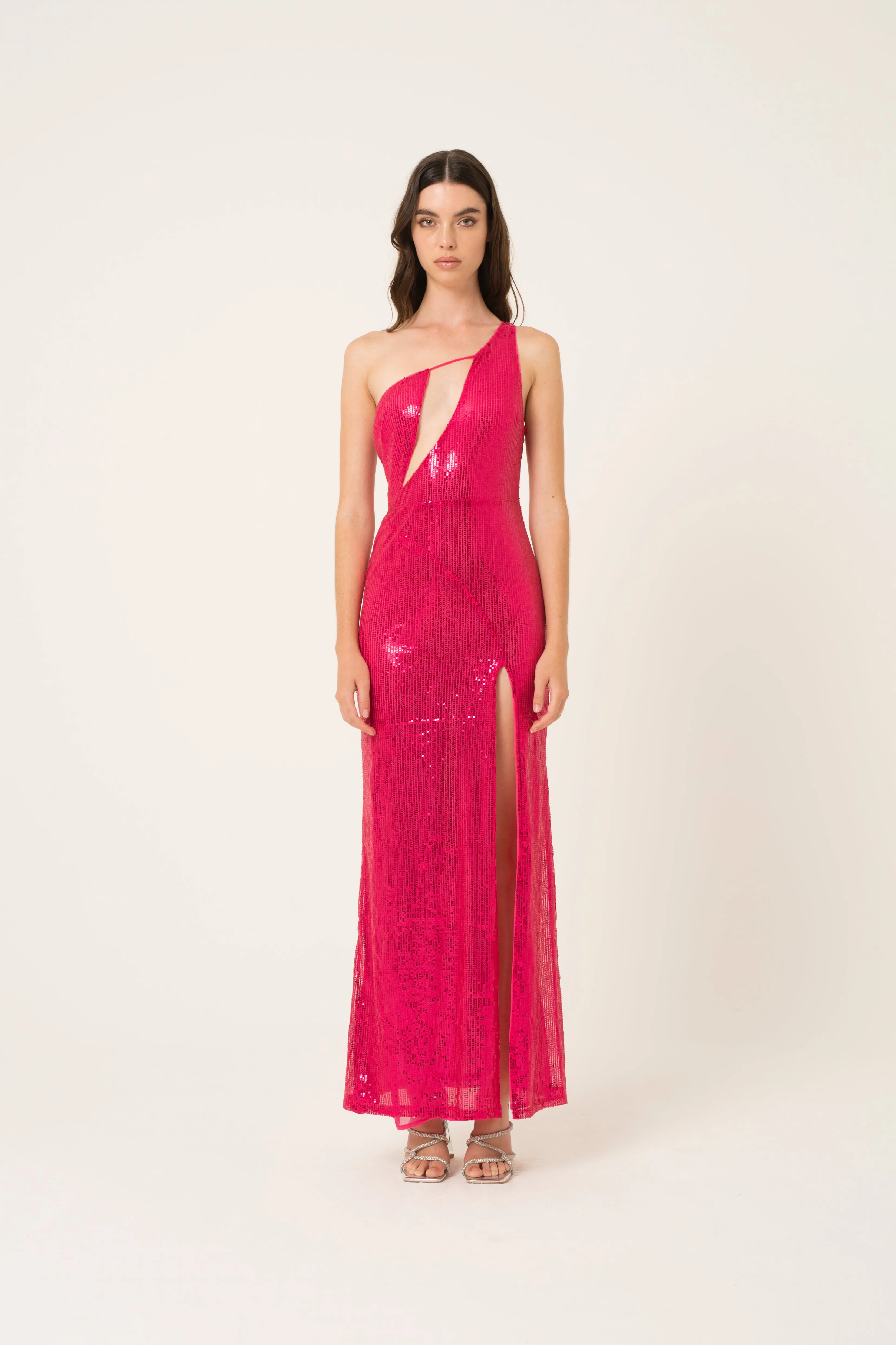 Fevan Pink High Slit Sequin Dress sold by AMYLYNN