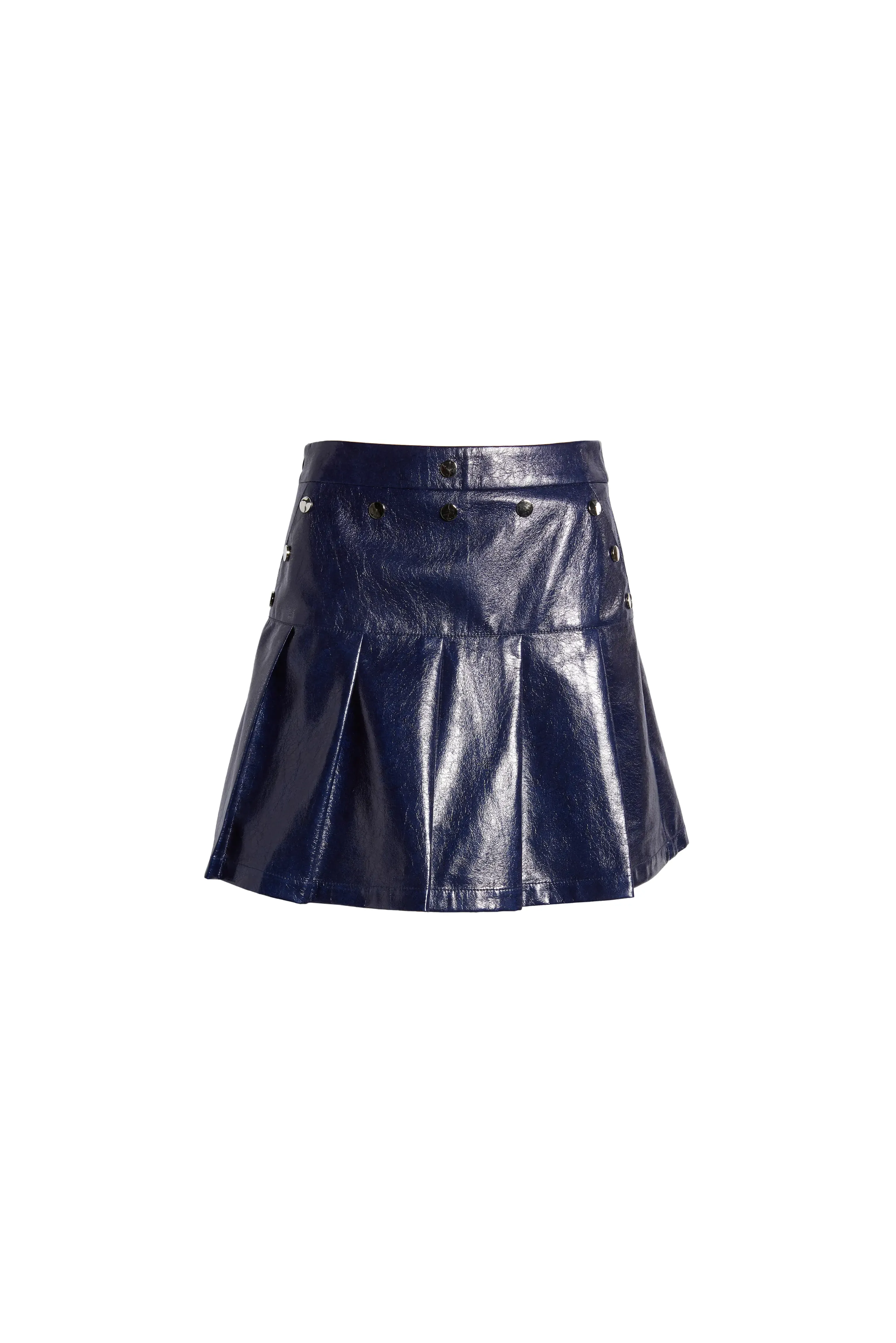 Nina Navy Vegan Leather Mini Skirt sold by AMYLYNN