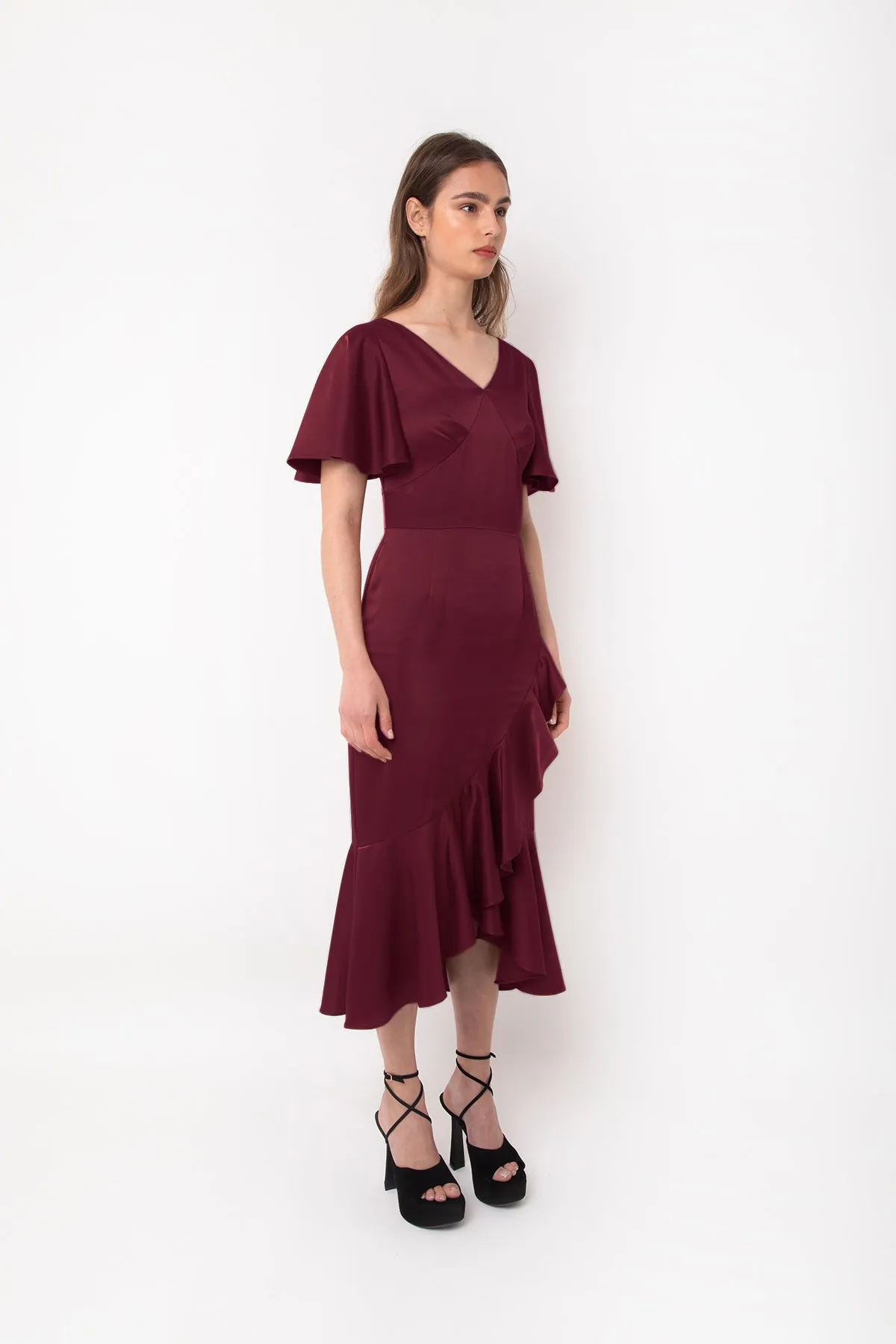 Eden Burgundy Satin Midi Dress sold by AMYLYNN product image thumbnail 2