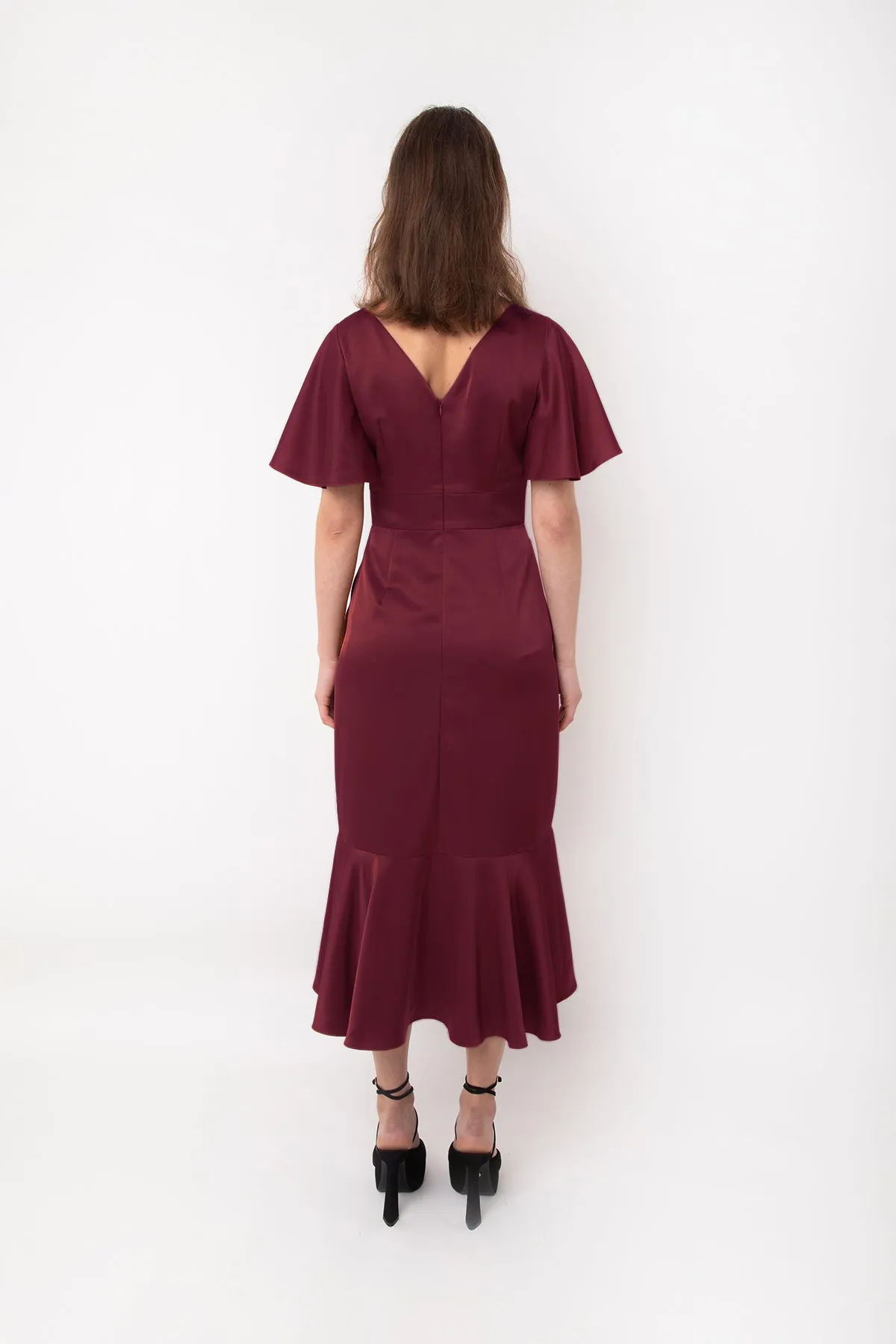 Eden Burgundy Satin Midi Dress sold by AMYLYNN product image thumbnail 3
