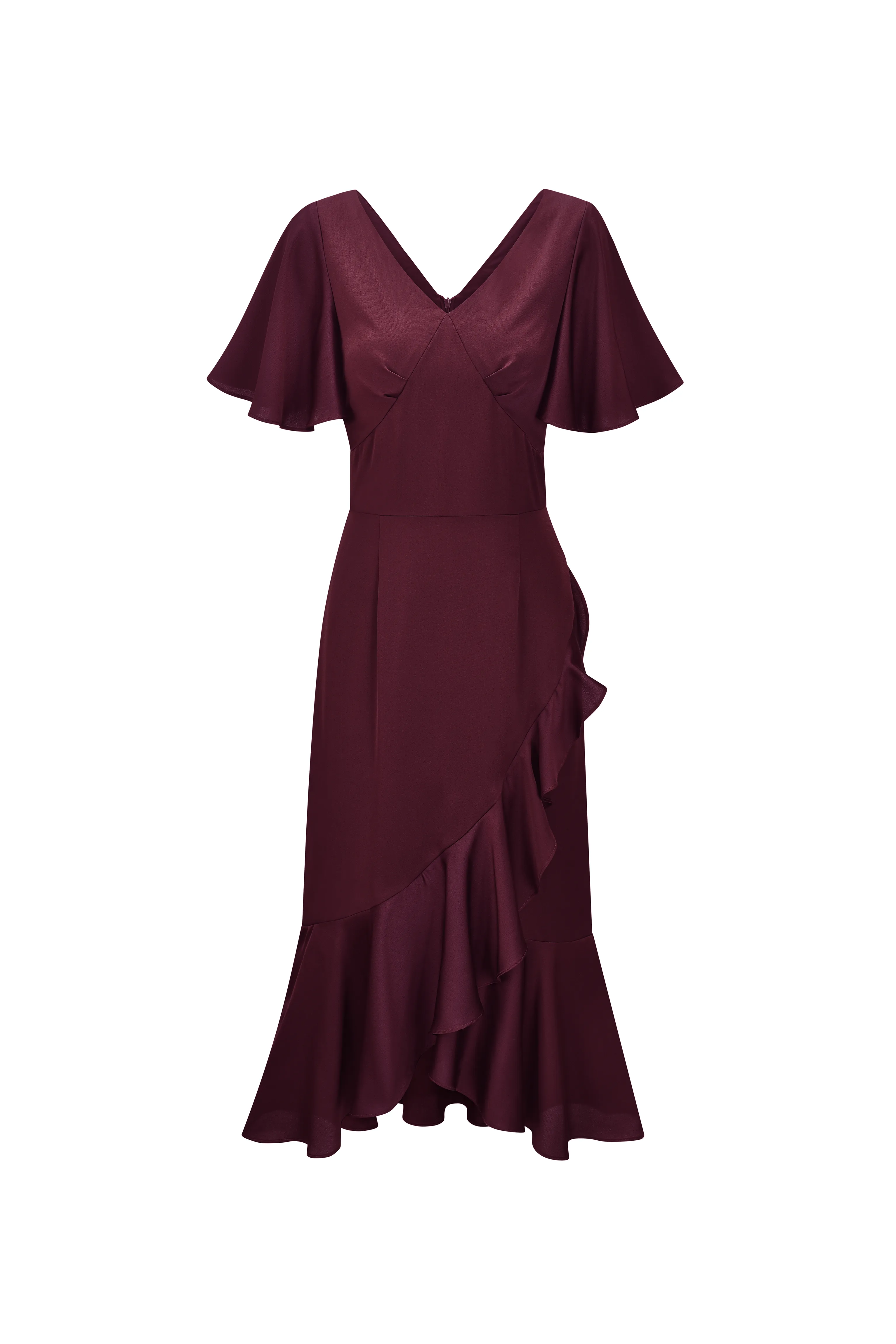 Eden Burgundy Satin Midi Dress sold by AMYLYNN