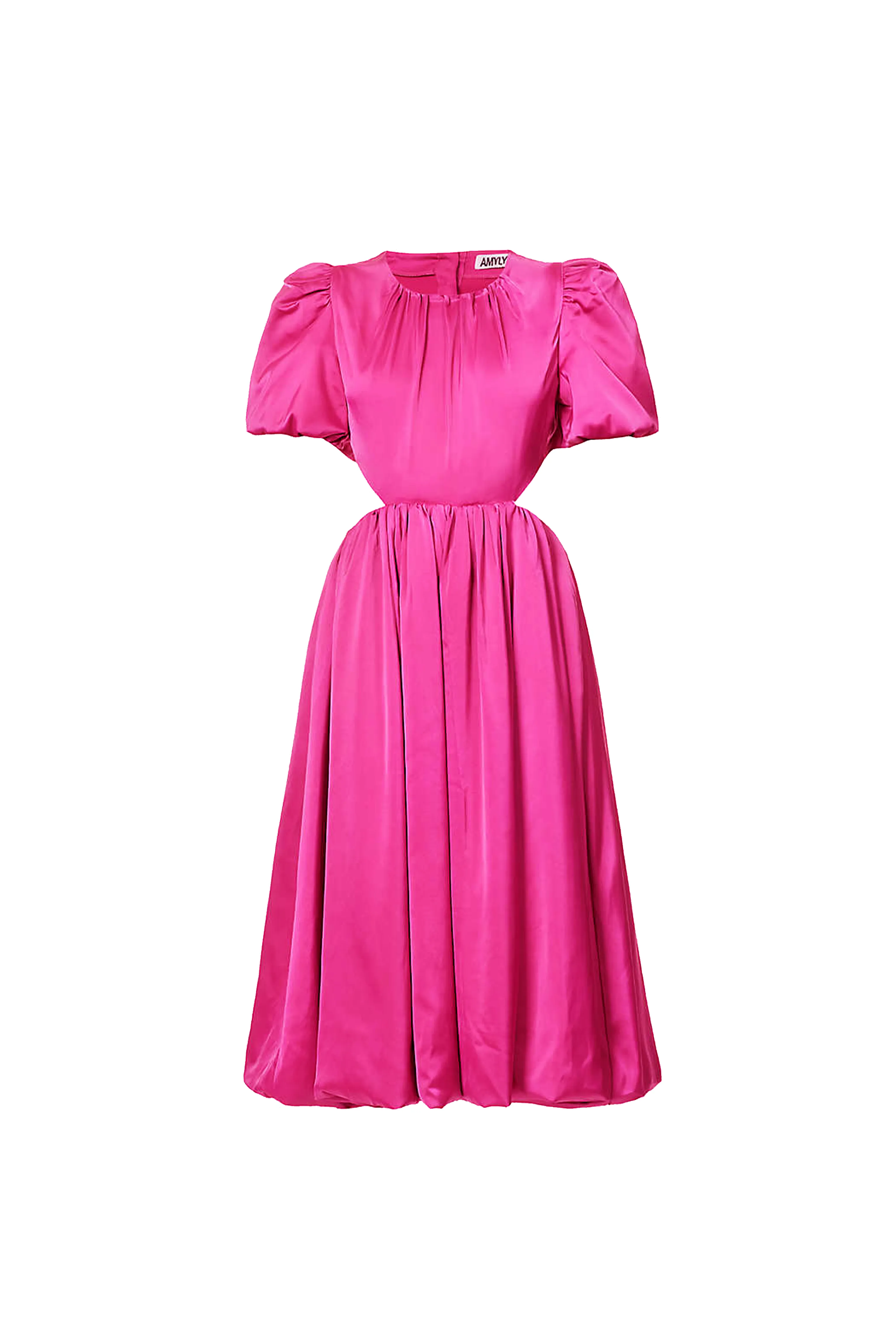 Alana Pink Satin Puff Sleeve Dress sold by AMYLYNN