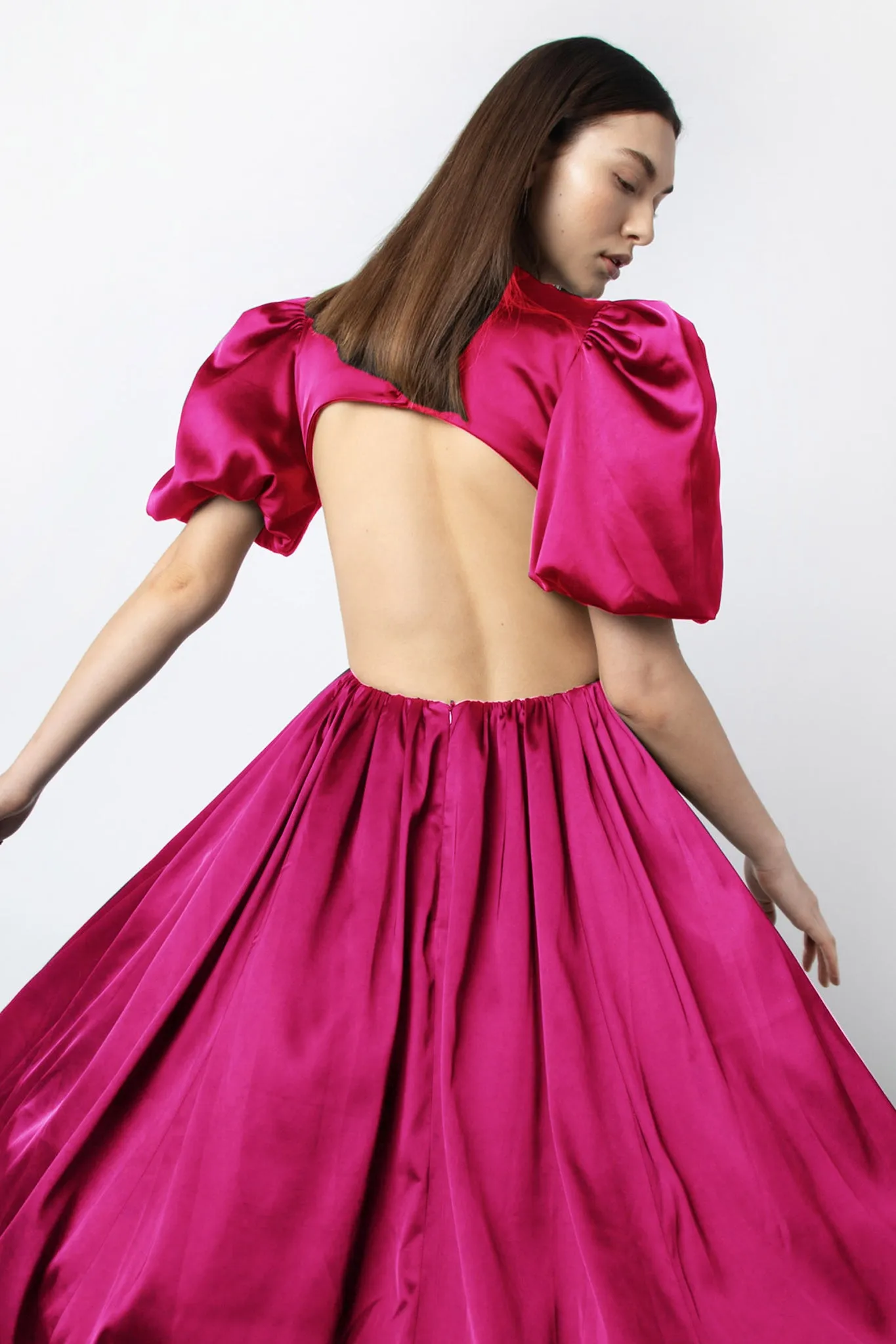 Alana Pink Satin Puff Sleeve Dress sold by AMYLYNN product image thumbnail 3