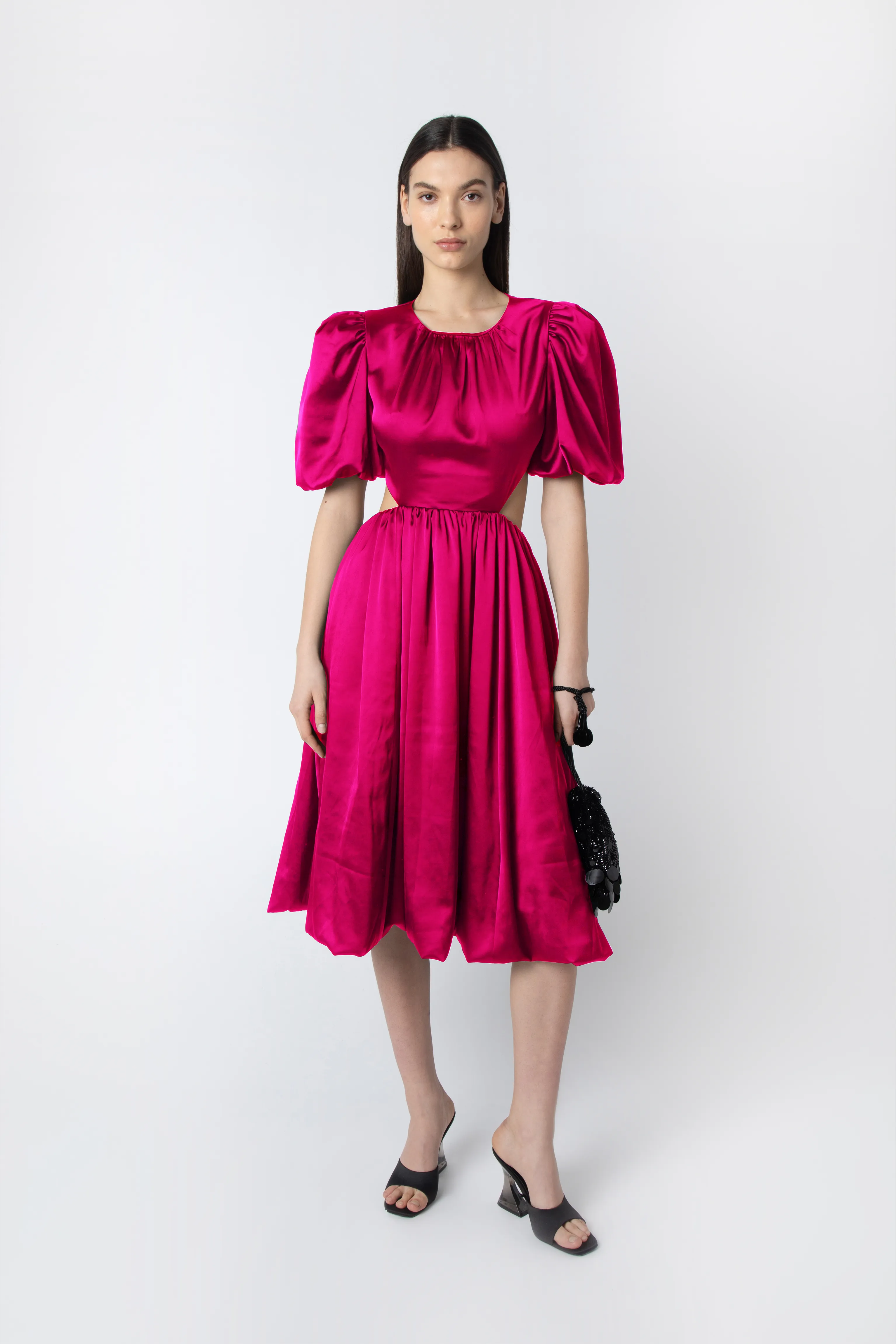 Alana Pink Satin Puff Sleeve Dress sold by AMYLYNN product image thumbnail 2