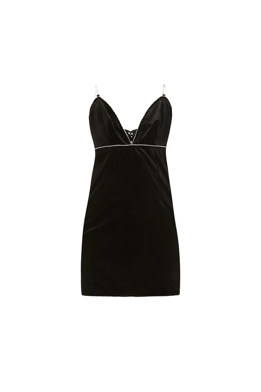 Audrey Black Velvet Mini Dress sold by AMYLYNN