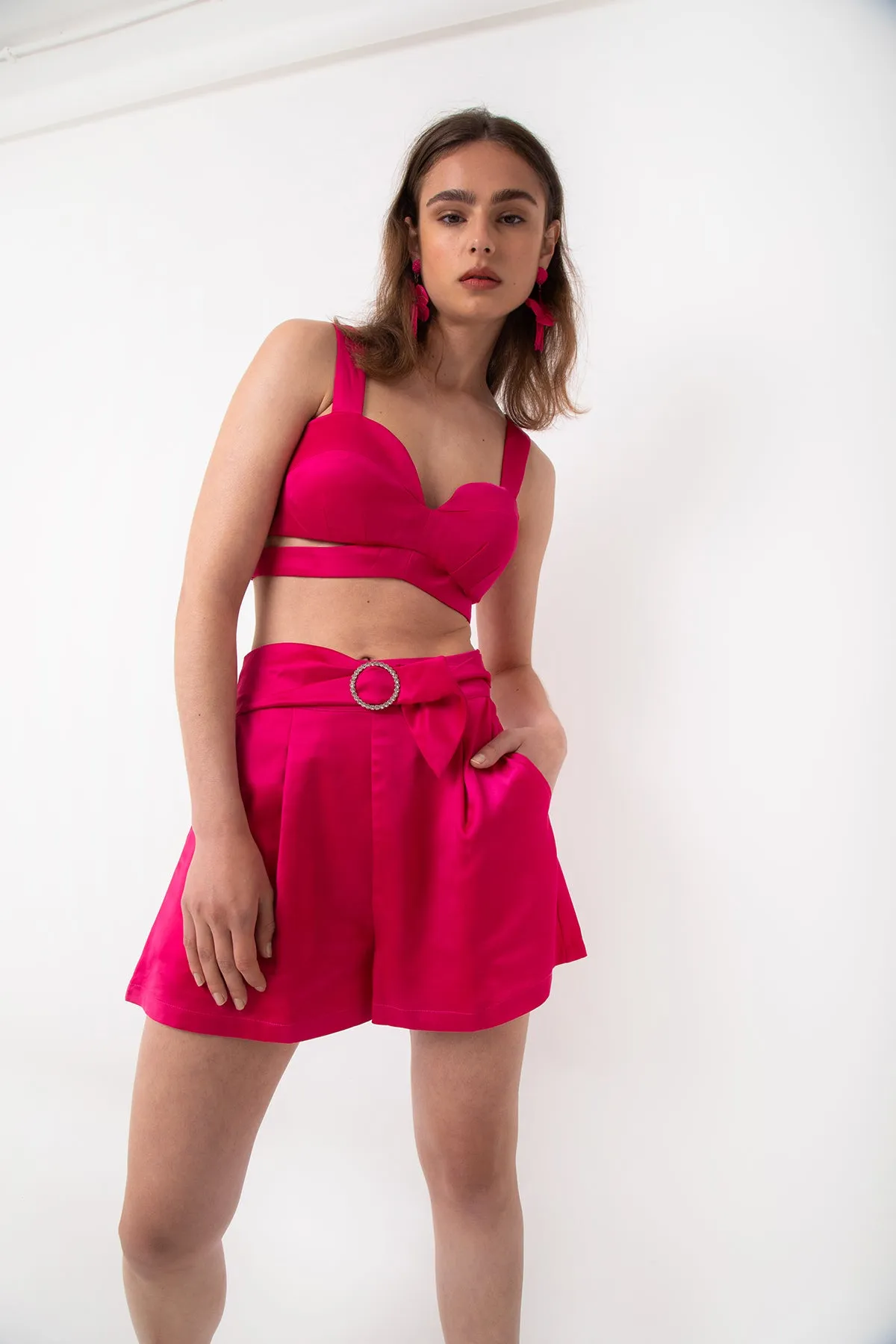 Mirabella Pink High Waisted Satin Shorts sold by AMYLYNN product image thumbnail 2