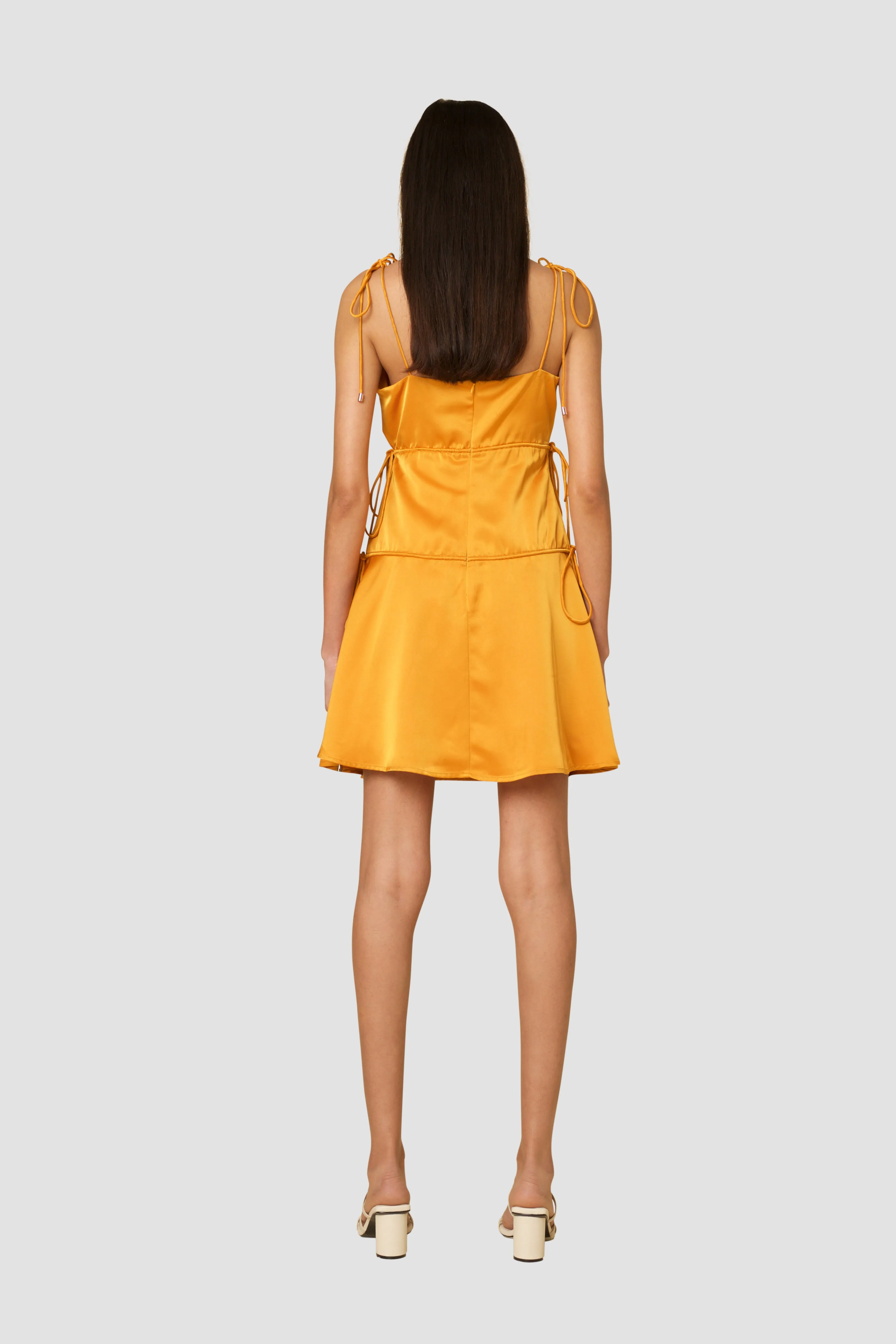 Clancy Orange Satin Tie Mini Dress sold by AMYLYNN product image thumbnail 4