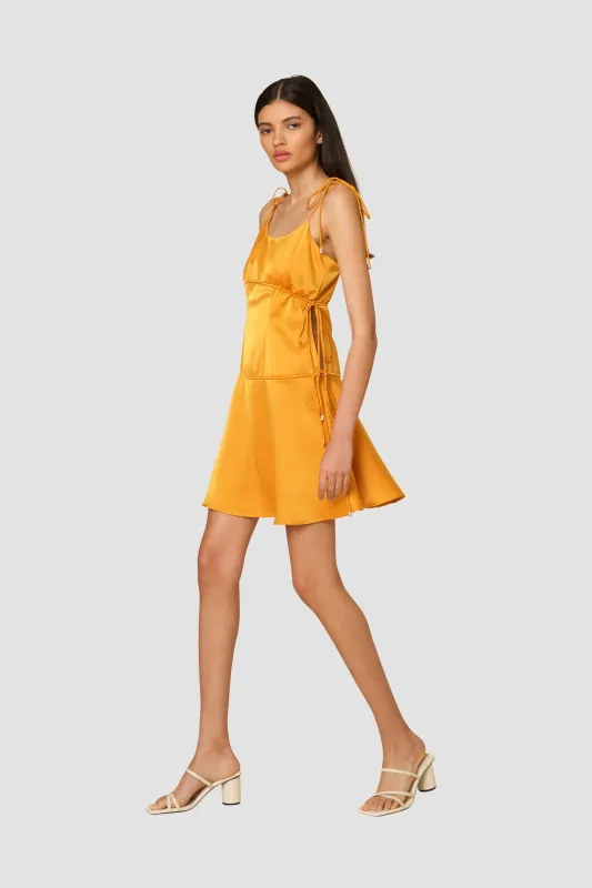 Clancy Orange Satin Tie Mini Dress sold by AMYLYNN